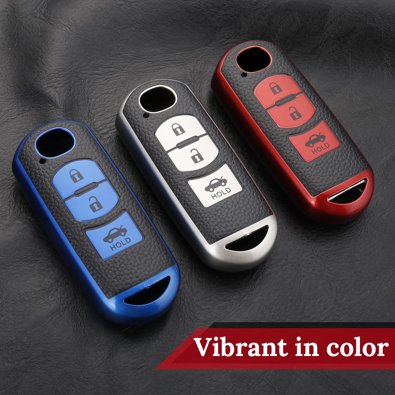 Cadillac Key Fob Cover with Metal Braided Rope Keychain, Upgraded Soft Key Case for 2015-2019 Escalade CTS SRX XT5 ATS STS CT6 (5 Button) (Gold Edge)