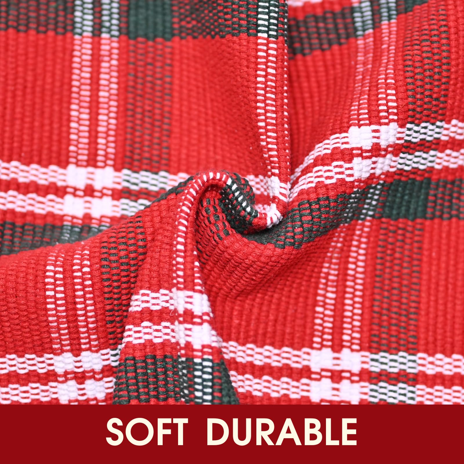 Christmas Red and White Plaid Rug - 28 x 43 Inches Outdoor Front Door Decor Mat Cotton Washable Hand-Woven Rug Christmas New Year Holiday Porch Entryway Layered Doormat