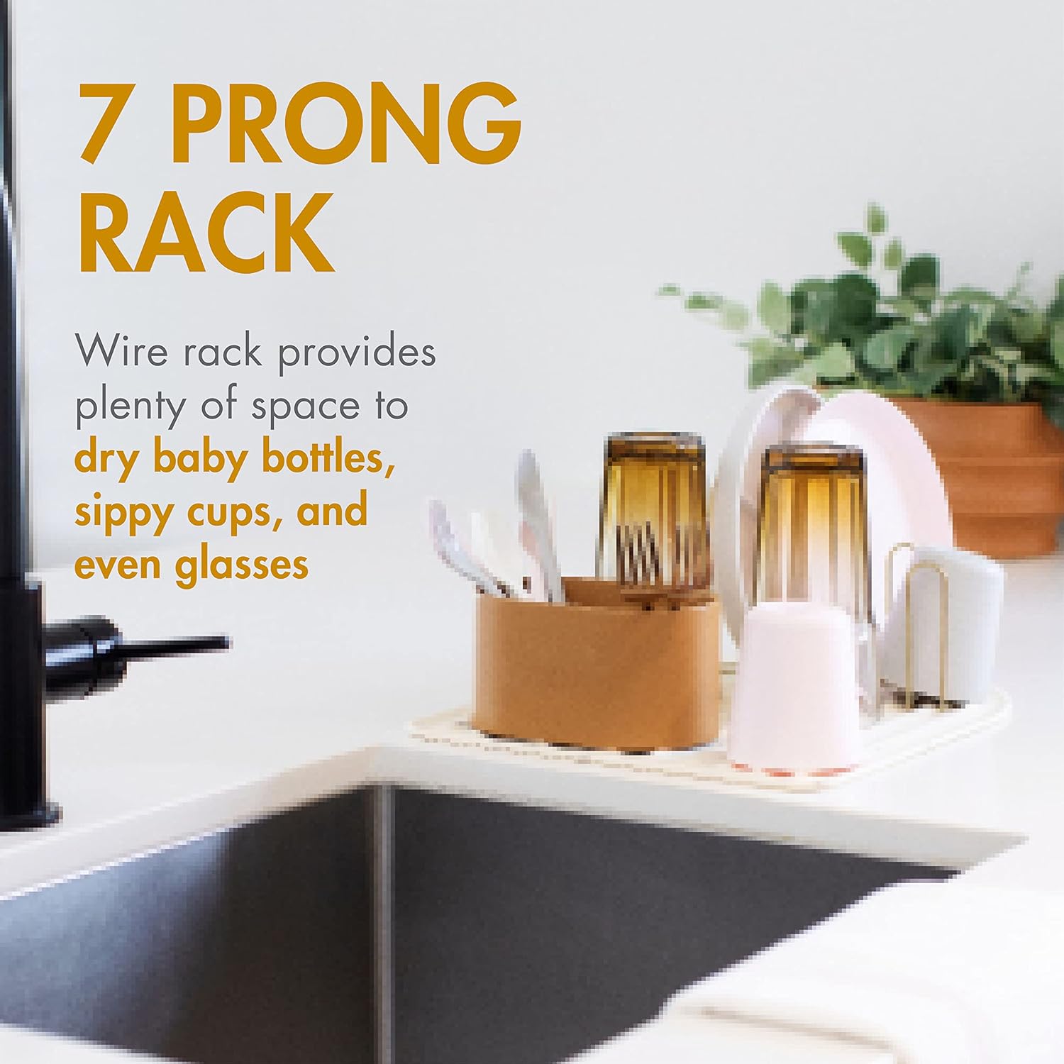 Boon ARC Modular Drying Rack — Includes Silicone Drying Mat, Accessory Cup, and 7-Prong Wire Bottle Rack — Baby Essentials