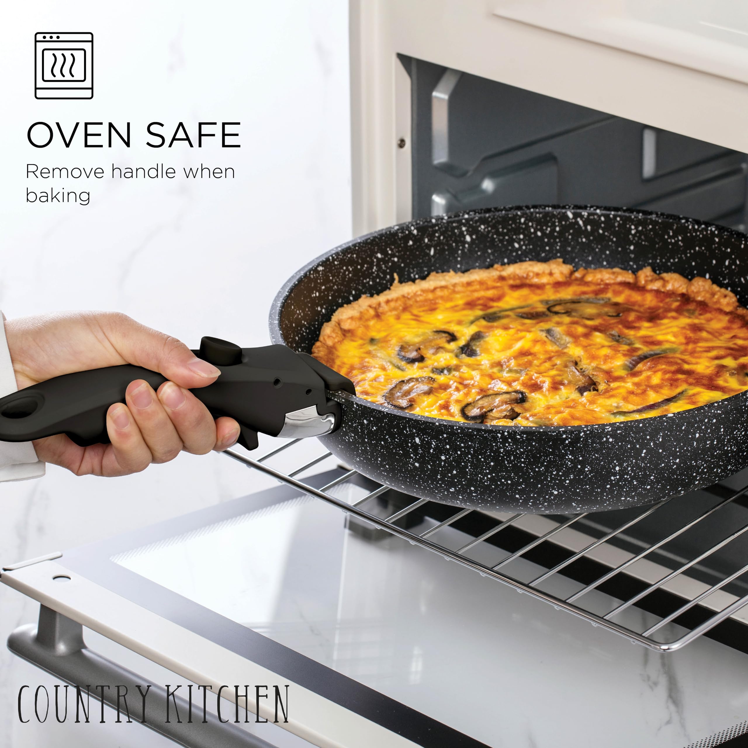 Country Kitchen Cookware Set with Removable Handle, Oven & RV Safe Pots and Pans Set, Cream, Deluxe Larger Set