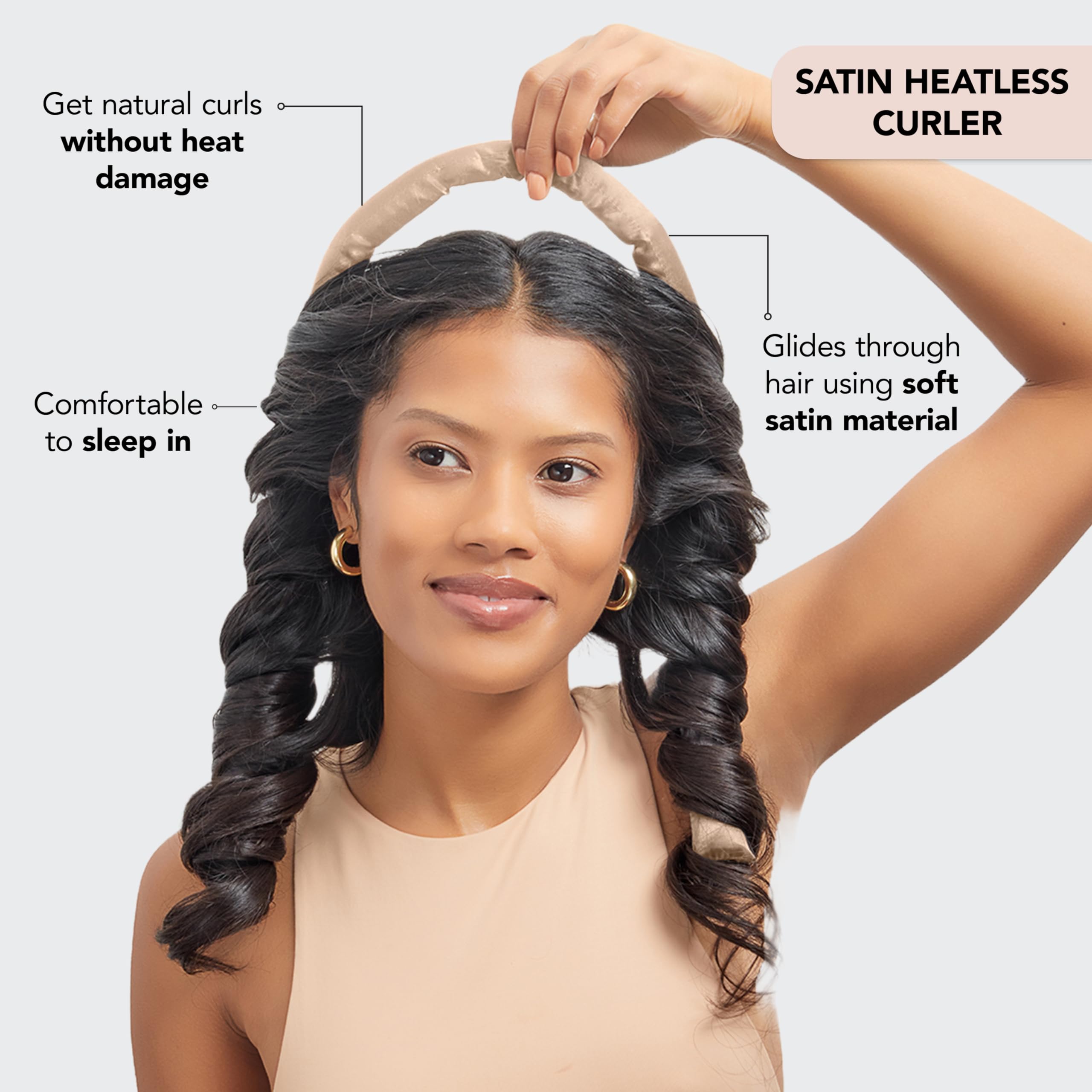 Kitsch Satin Heatless Curling Set for No-Heat Soft Curls | Overnight Hair Curlers & Curling Rod Headband, Frizz-Free Styling | Gentle Rollers for All Hair Types - 1 Pack (Charcoal)