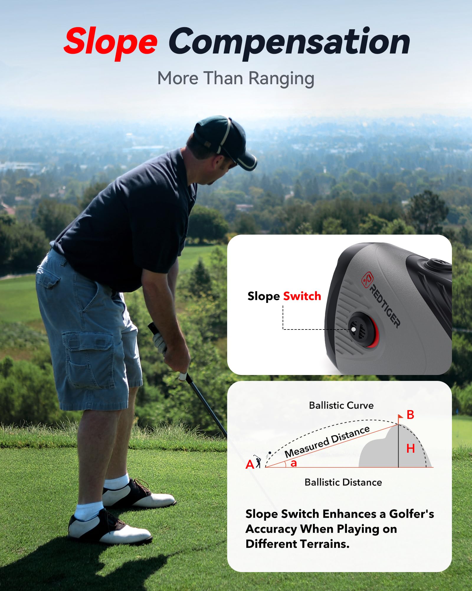 REDTIGER Golf Rangefinder with Slope, 1200 Yards Laser Range Finder Golfing, 7X Magnification, Flag Pole Locking Vibration, Rechargeable Range Finders with Magnet Stripe