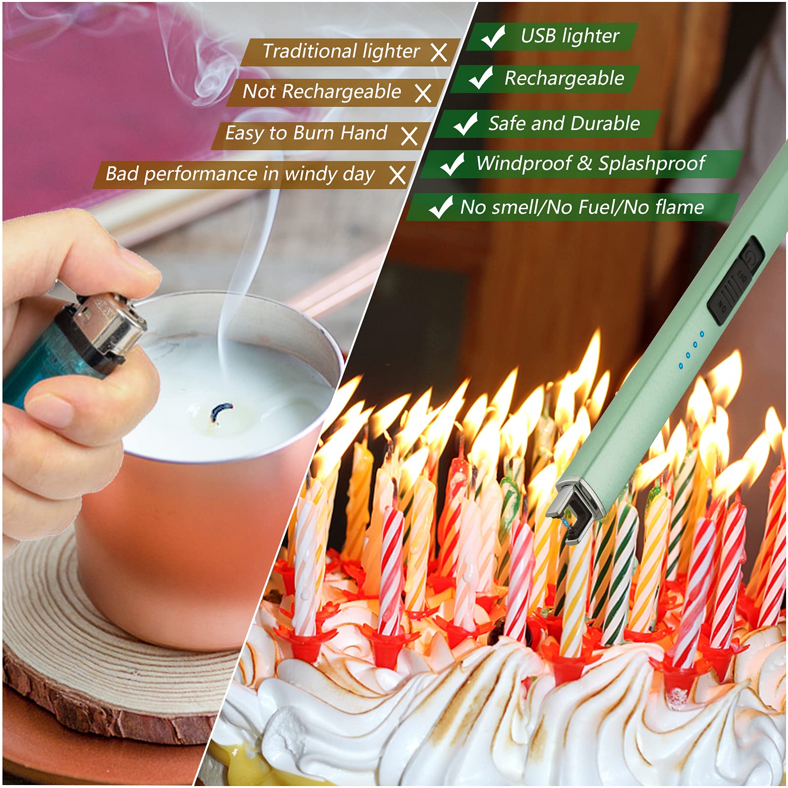 MEIRUBY Lighter Electric Candle Lighter, Stocking Stuffers for Adults Women Men Wife Sister Friend, Birthday for Women Mom, Rechargeable USB Lighter Arc Lighters for Candle Camping BBQ
