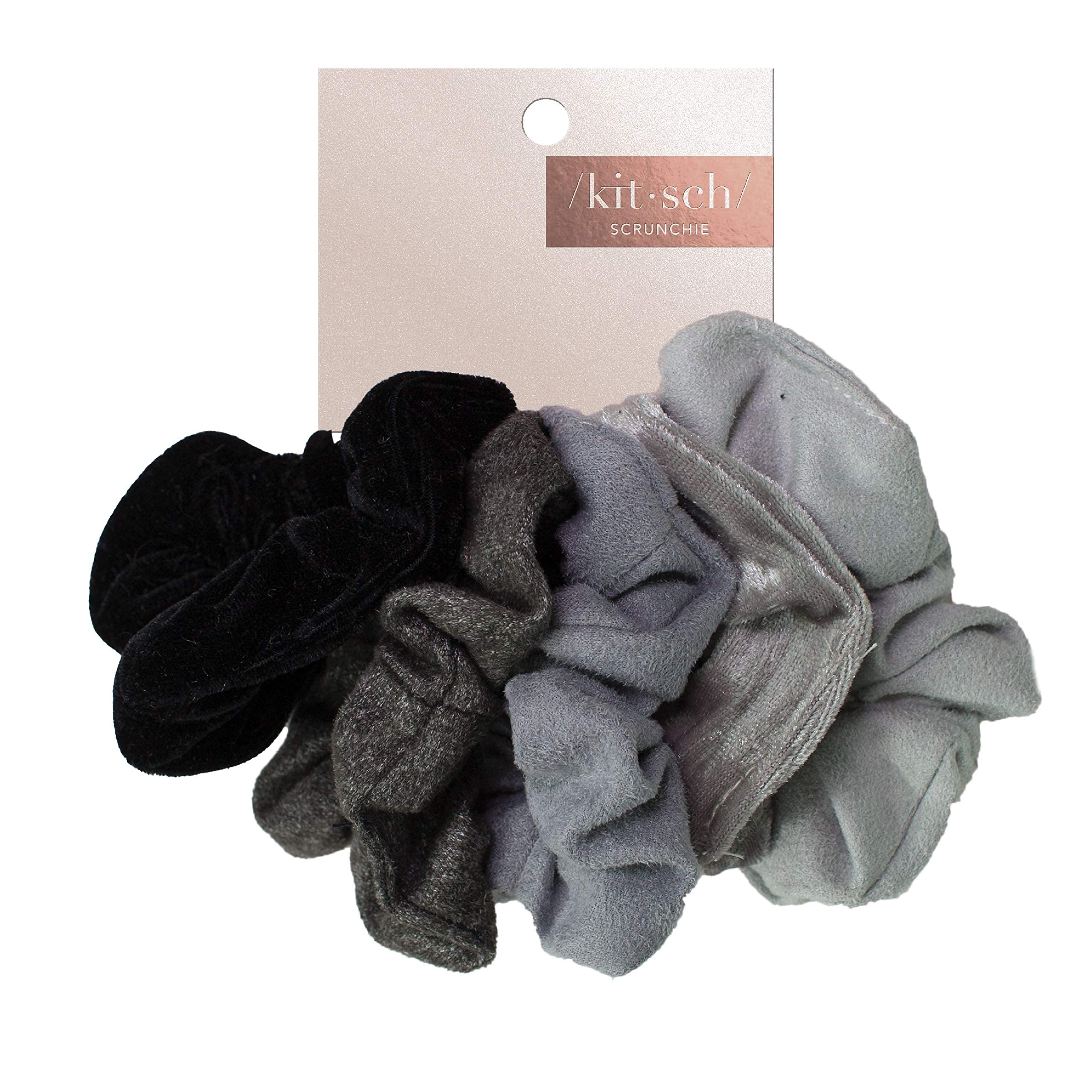 Kitsch 5 Count Velvet Hair Scrunchies for Women - Hair Ties for Thick Hair, Girls, Women, Cute Scrunchies, Soft Hair Accessories, Blush/Mauve