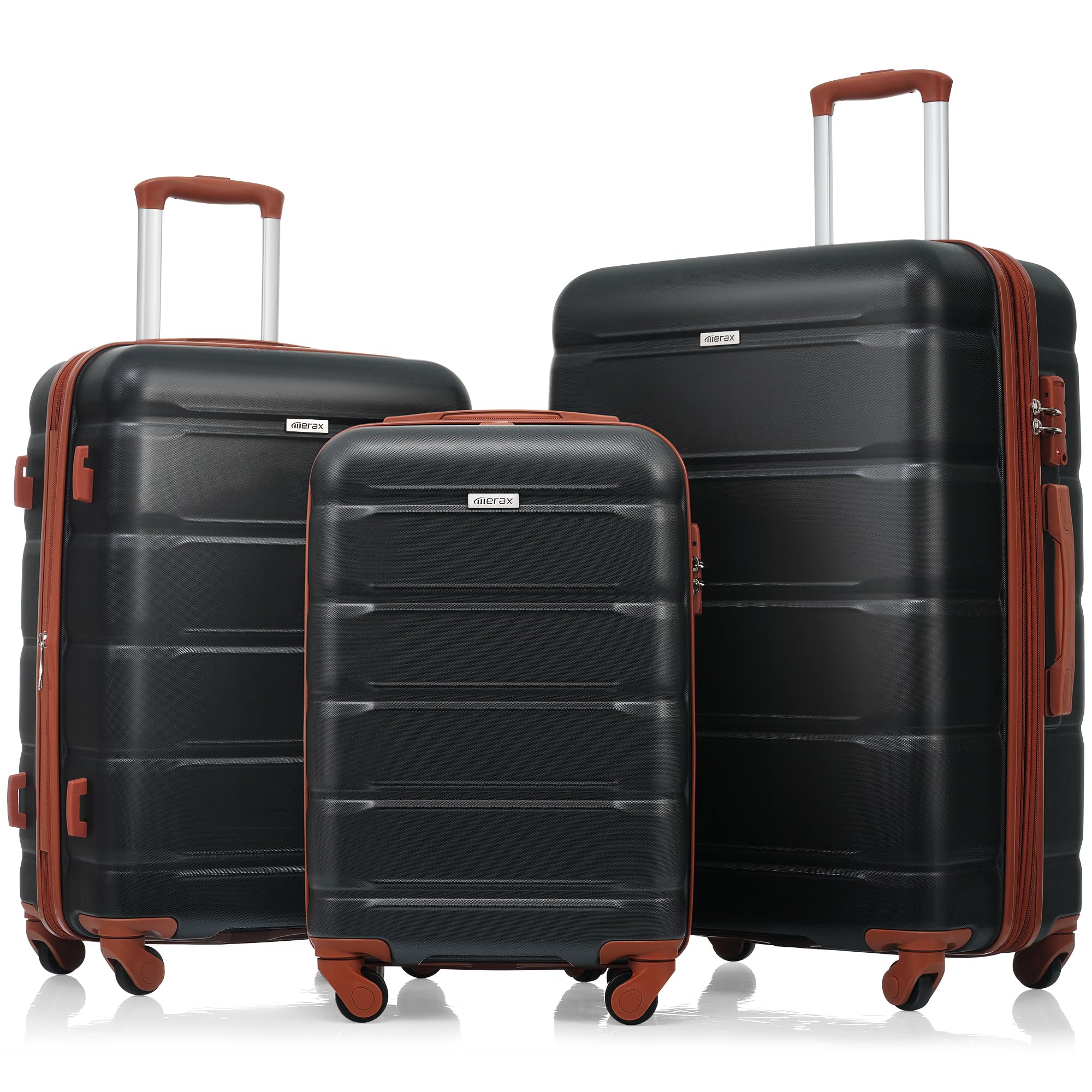 Merax 3 Pcs ABS Hardside Luggage Sets TSA Lock Spinner Wheel Suitcases, Pearly White, 20/24/28 Inch