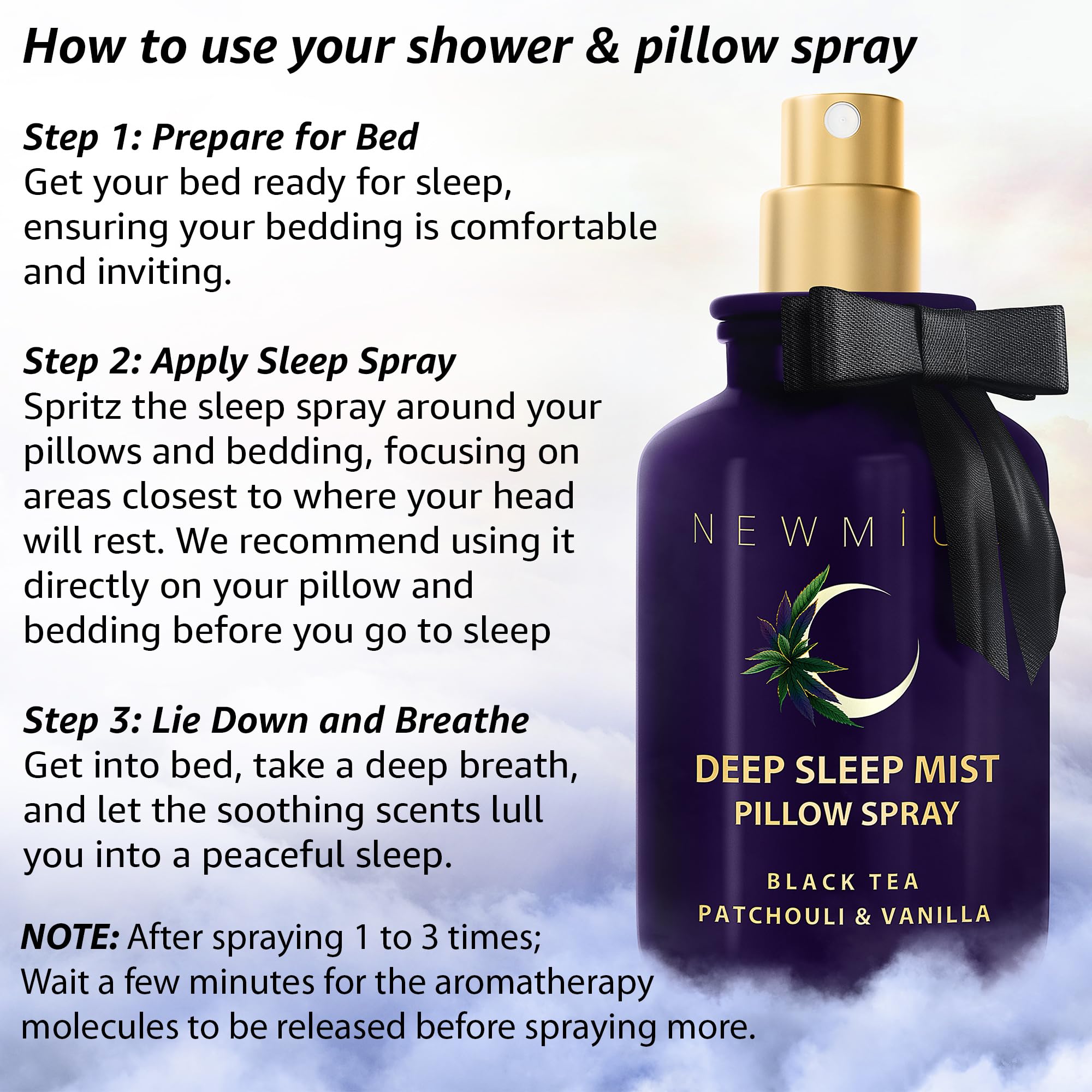 Deep Sleep Pillow Spray Patchouli Black Tea Vanilla Essential Oils Natural Fast Acting Aromatherapy Mist for Restful Sleep Relaxation Calming Stress Relief Bedtime & Shower Spray Luxury Self care Gift