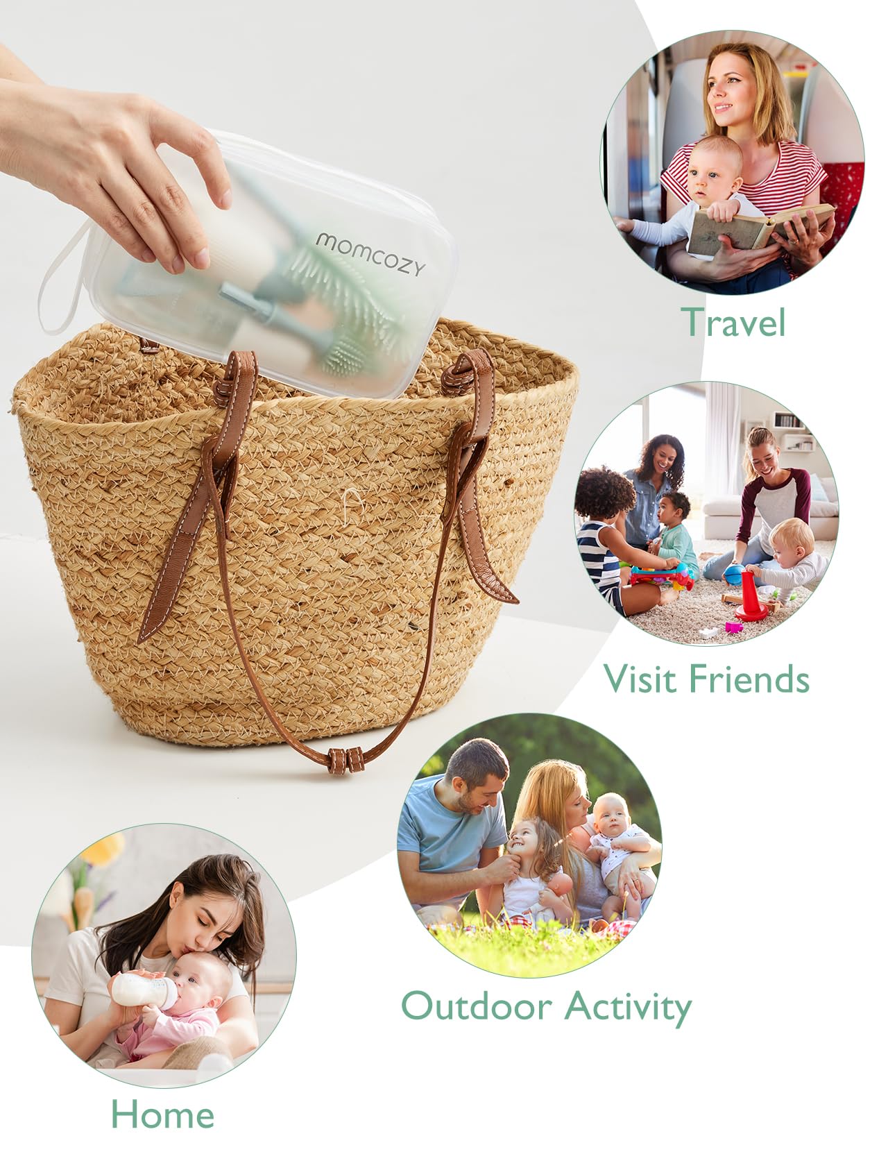 Momcozy Bottle Brush Kit, Innovative Push-Press Design for Better Cleaning - Baby Bottle Cleaner Brush for Baby Bottle, Breast Pumps, Nipples, and More - Can Generate Foam for Better Cleaning, Pink