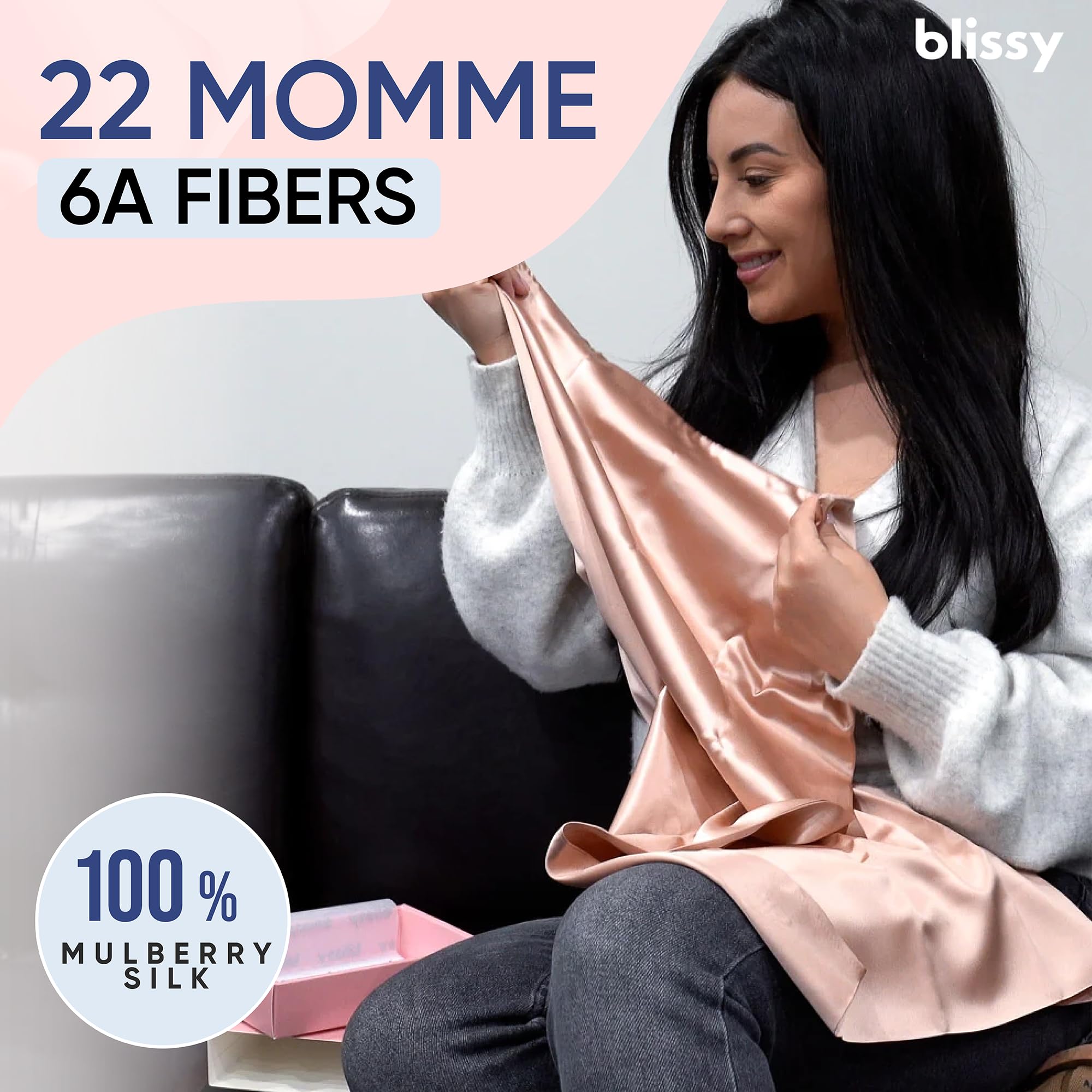 Blissy Silk Pillowcase - 100% Pure Mulberry Silk - 22 Momme 6A High-Grade Fibers - Silk Pillow Cover for Hair & Skin - Regular, Queen & King with Hidden Zipper (Queen, Champagne)