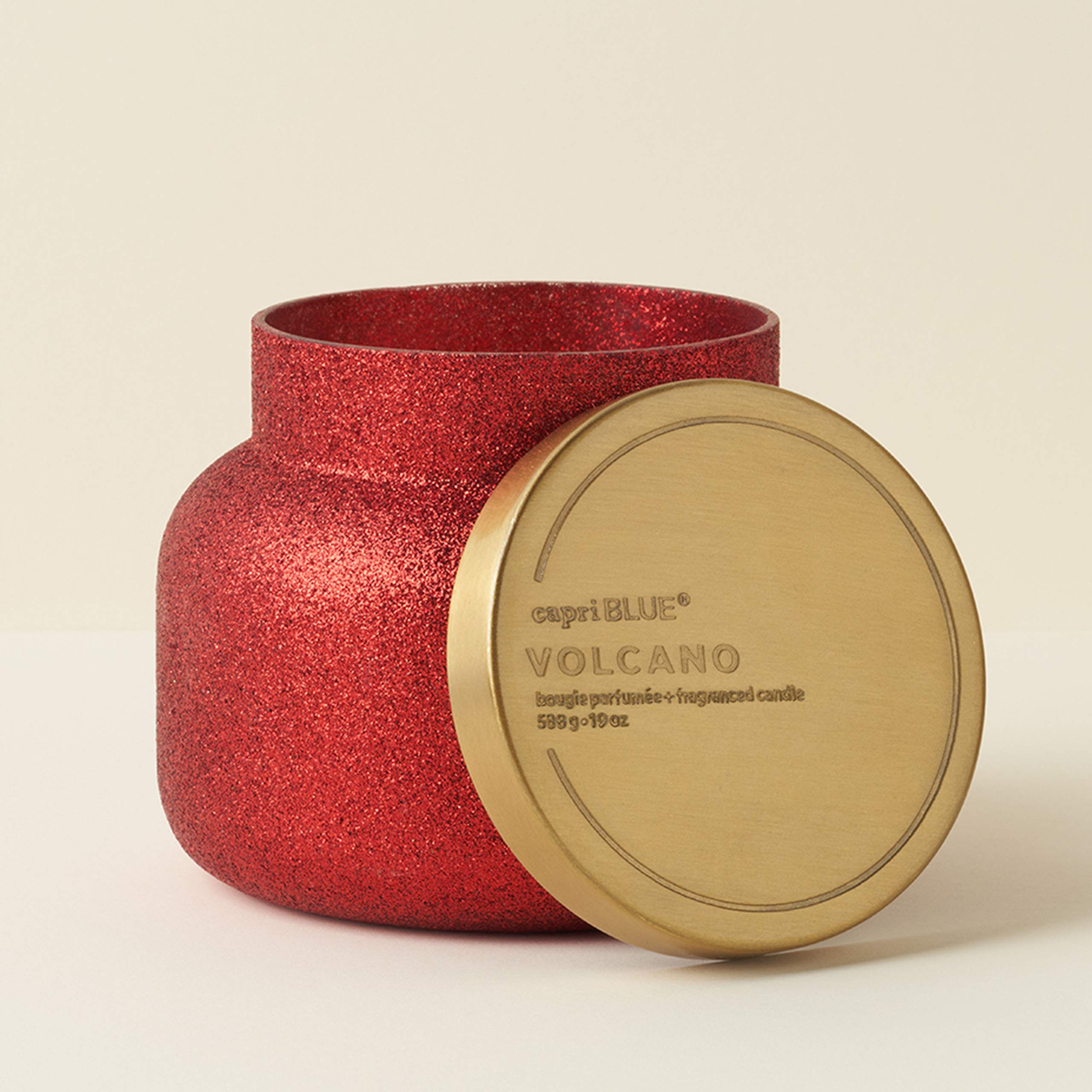 Capri Blue Tinsel & Spice Holiday Candle - Signature Glam Jar Candle - Juniper Berry, Cinnamon & Vanilla Scented Candles - Soy Wax Blend - Christmas Decor - Maroon Glitter Candle Holder (19 oz)