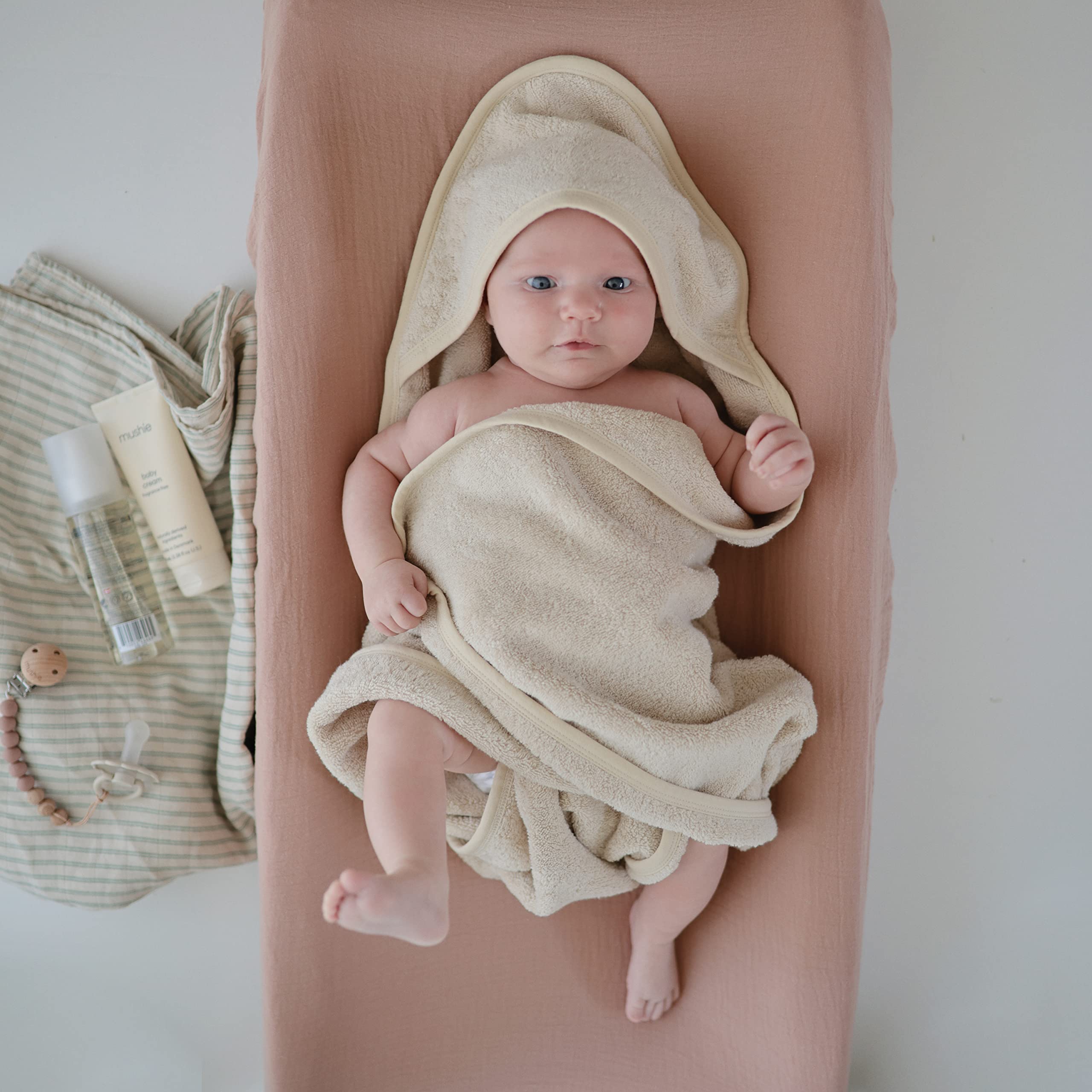 mushie Baby Hooded Towel | Organic Cotton (Moss)