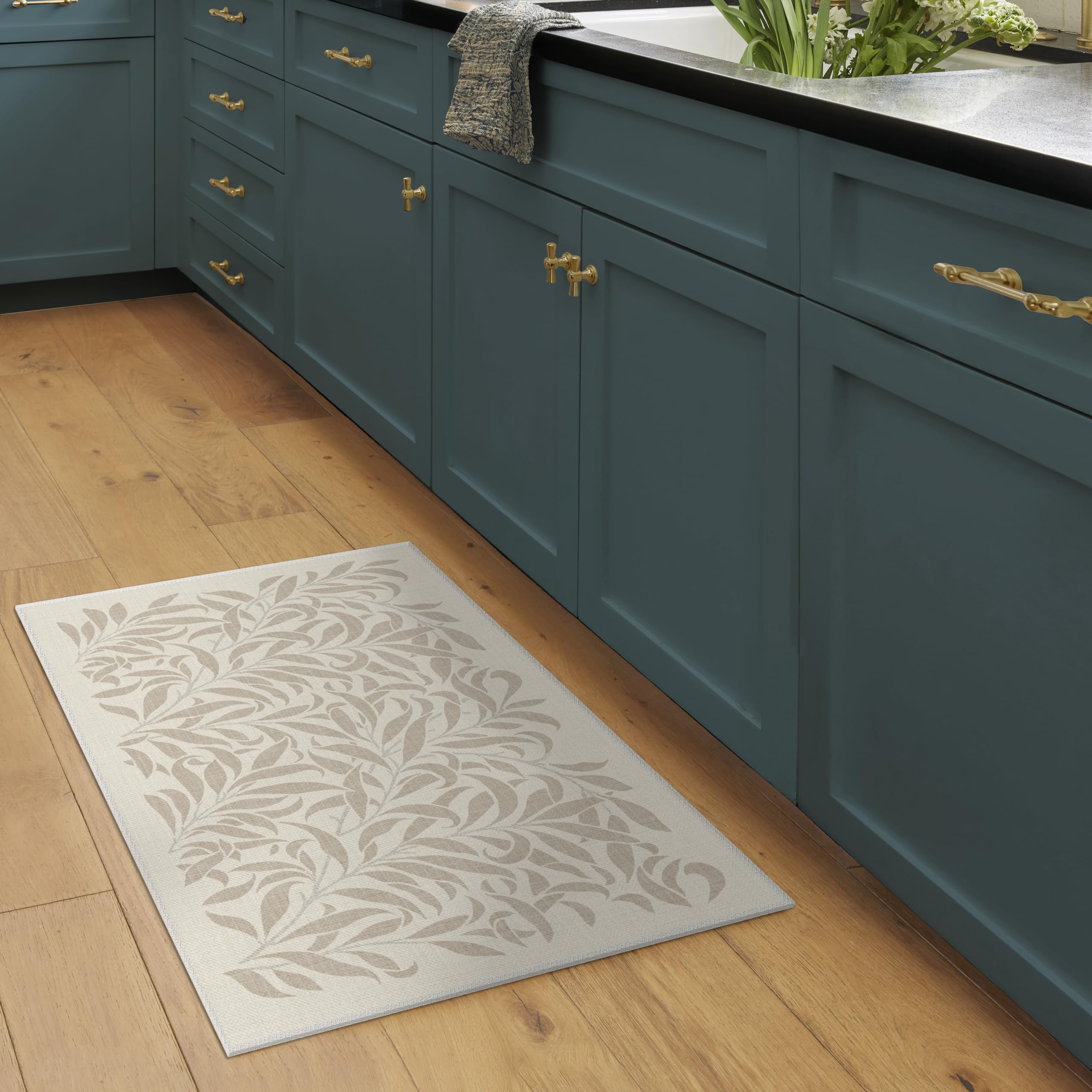 RUGGABLE x Morris & Co Washable Rug - Perfect Bohemian Area Rug for Living Room Bedroom Kitchen - Non-Slip, Child Friendly, Stain & Water Resistant - Pure Willow Boughs Natural 2&