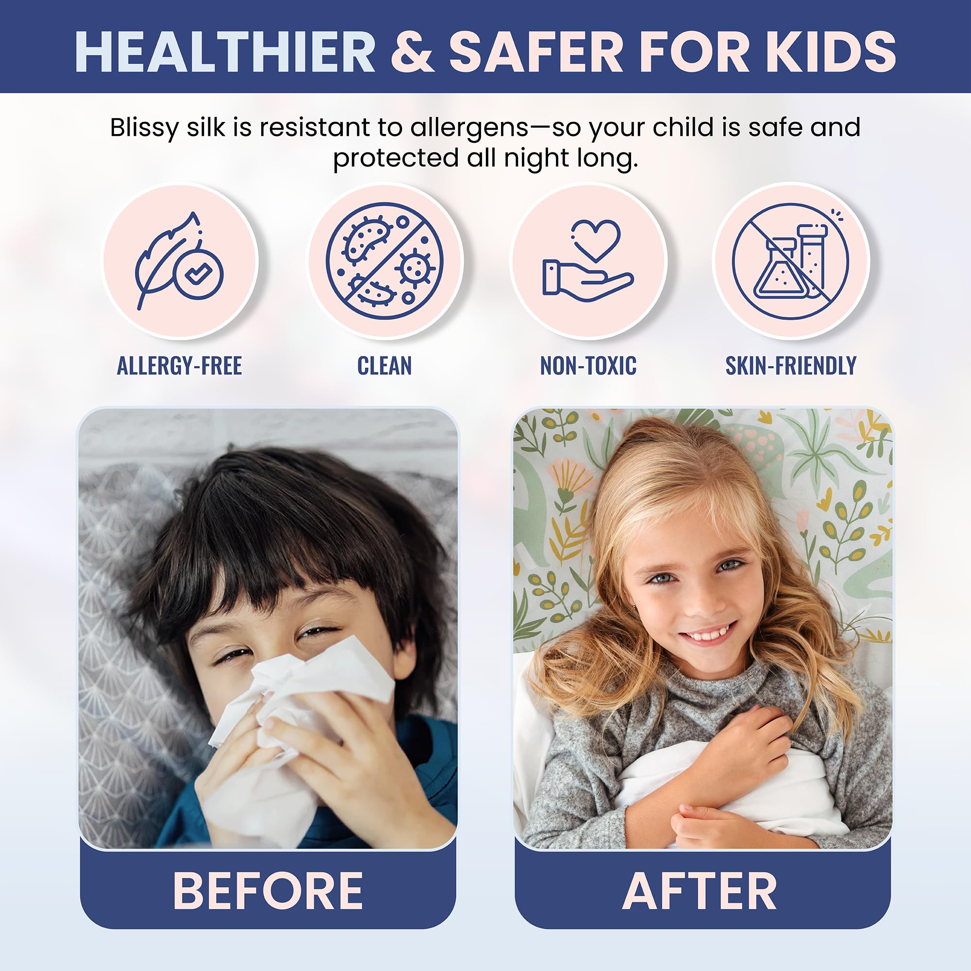 Blissy Toddler Silk Pillowcase - 100% Pure Mulberry Silk - 22 Momme 6A High-Grade Fibers - Soft and Gentle Silk Pillowcase for Kids Hair and Skin (Toddler 13 x 18 in, Baby Blue)