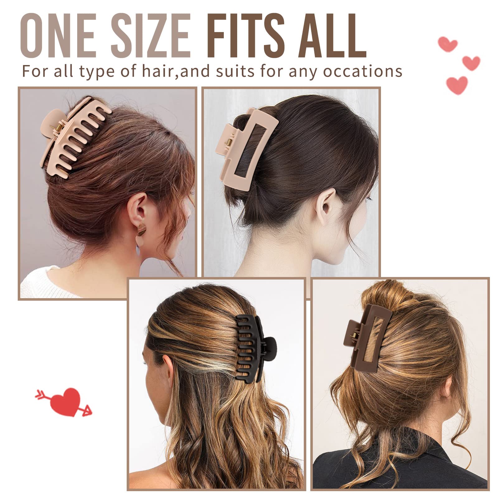 LuSeren Hair Clips for Women 4.3 Inch Large Hair Claw Clips for Women Thin Thick Curly Hair, Big Matte Banana Clips,Strong Hold jaw clips,Neutral Colors