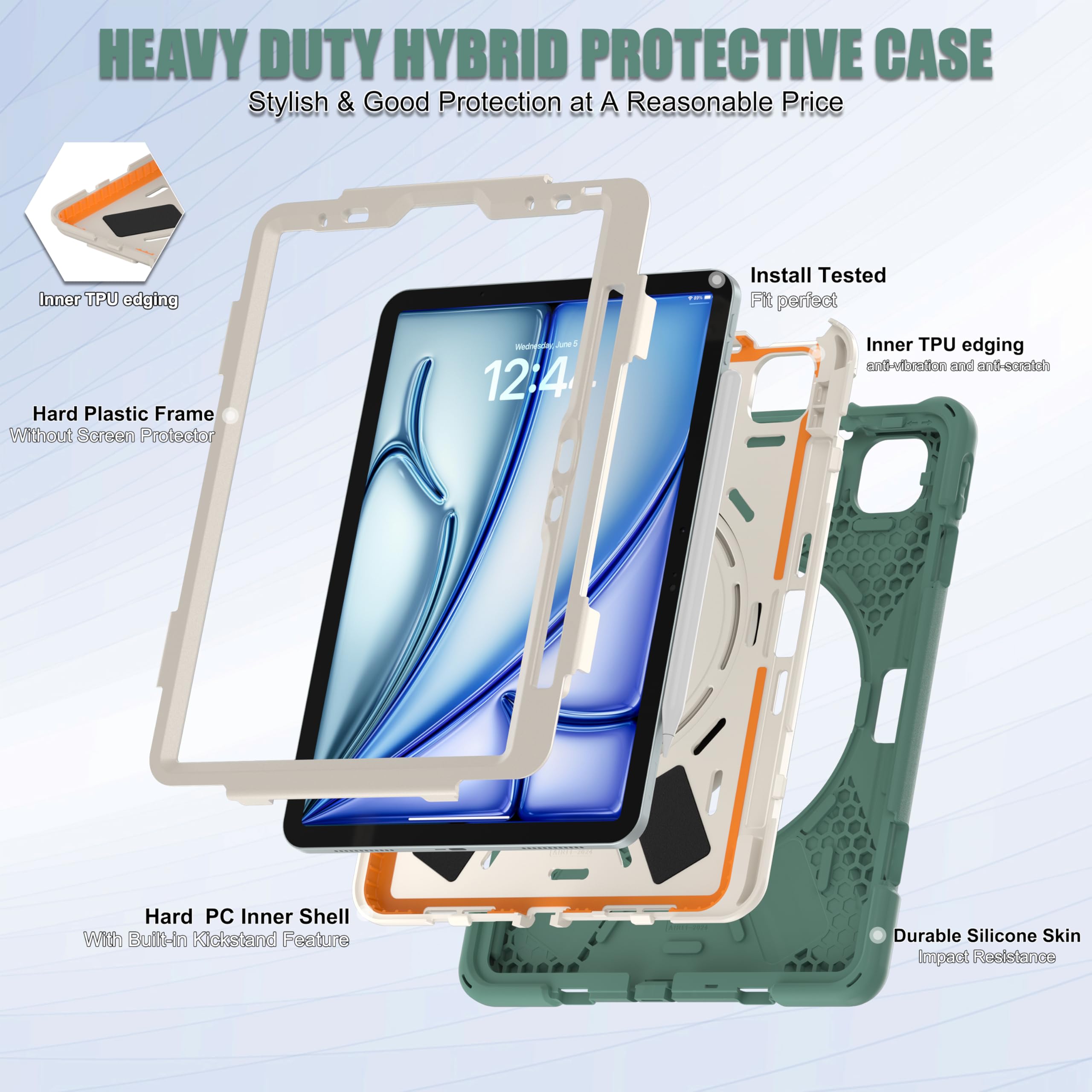 SCSVPN for iPad Air 11 Inch Case 2024 M2(6th Gen), iPad Air 5th/4th Generation Case 10.9&