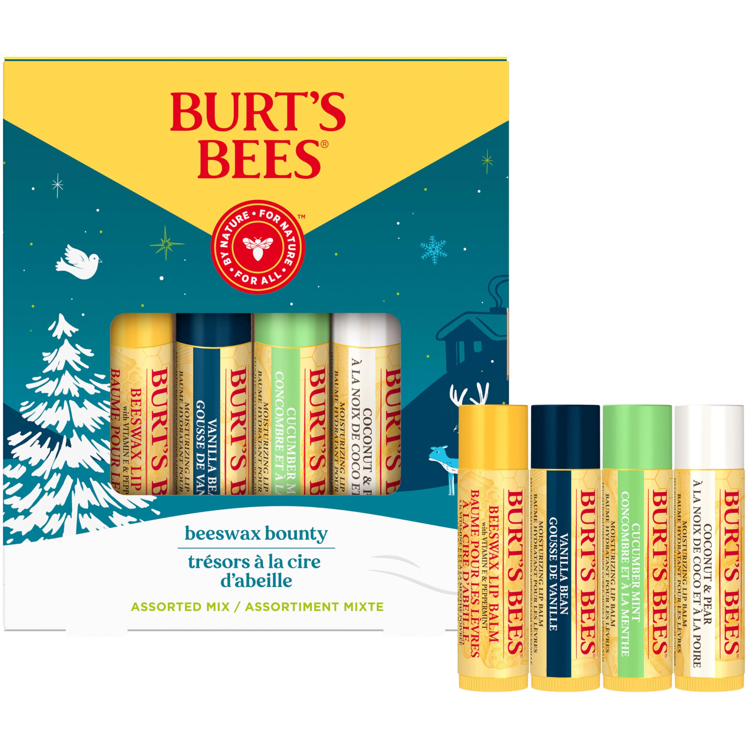 Burt’s Bees Christmas Gifts, 4 Lip Balm Stocking Stuffers Products, Beeswax Bounty Classic Set - Original Beeswax Moisturizing Lip Balm (4-Pack)