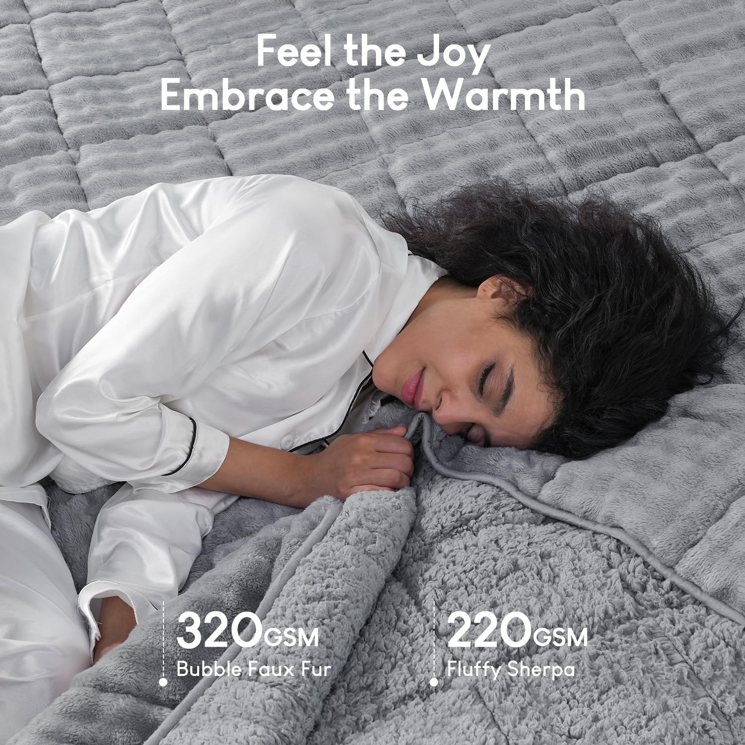 Cottonblue Weighted Blanket 15lbs Bubble Faux Fur Plush Sherpa Weighted Blankets for Adults, Fits Queen Size Bed, Cute Fuzzy Warm Heavy Blanket for Calm and Better Sleep, 60"x80", Cream White