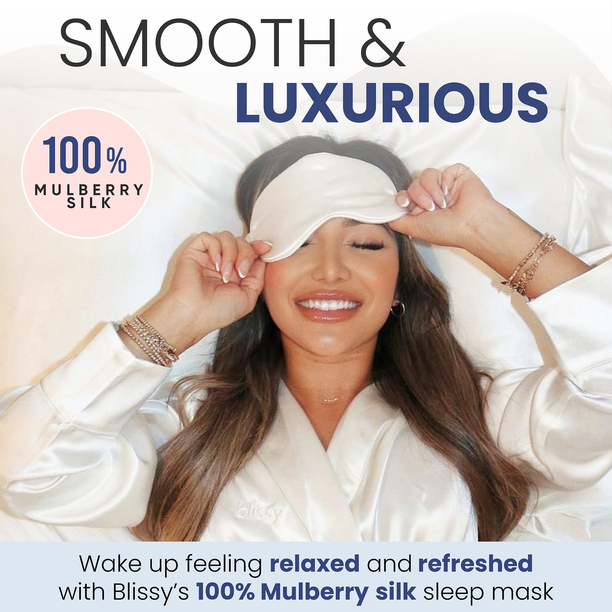 Blissy Silk Sleep Mask - Silk Eye Sleeping Mask for Women & Men for Total Blackout - Silk Eye Mask - 100% Pure Mulberry Silk, 22 Momme 6a Fibers - Blindfold Silk Sleep Mask Side Sleeper Eye Cover