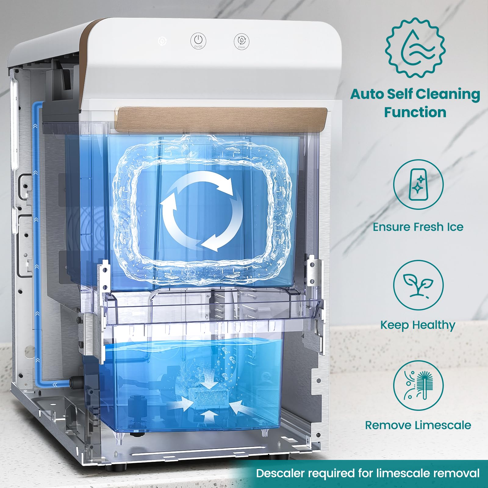 Gevi Household V2.0 Gemi Nugget Ice Maker Countertop Pellet Crushed Chewable Ice Machine with Self-Cleaning Open and Pour Water Refill for Kitchen Party Office Stainless Steel White