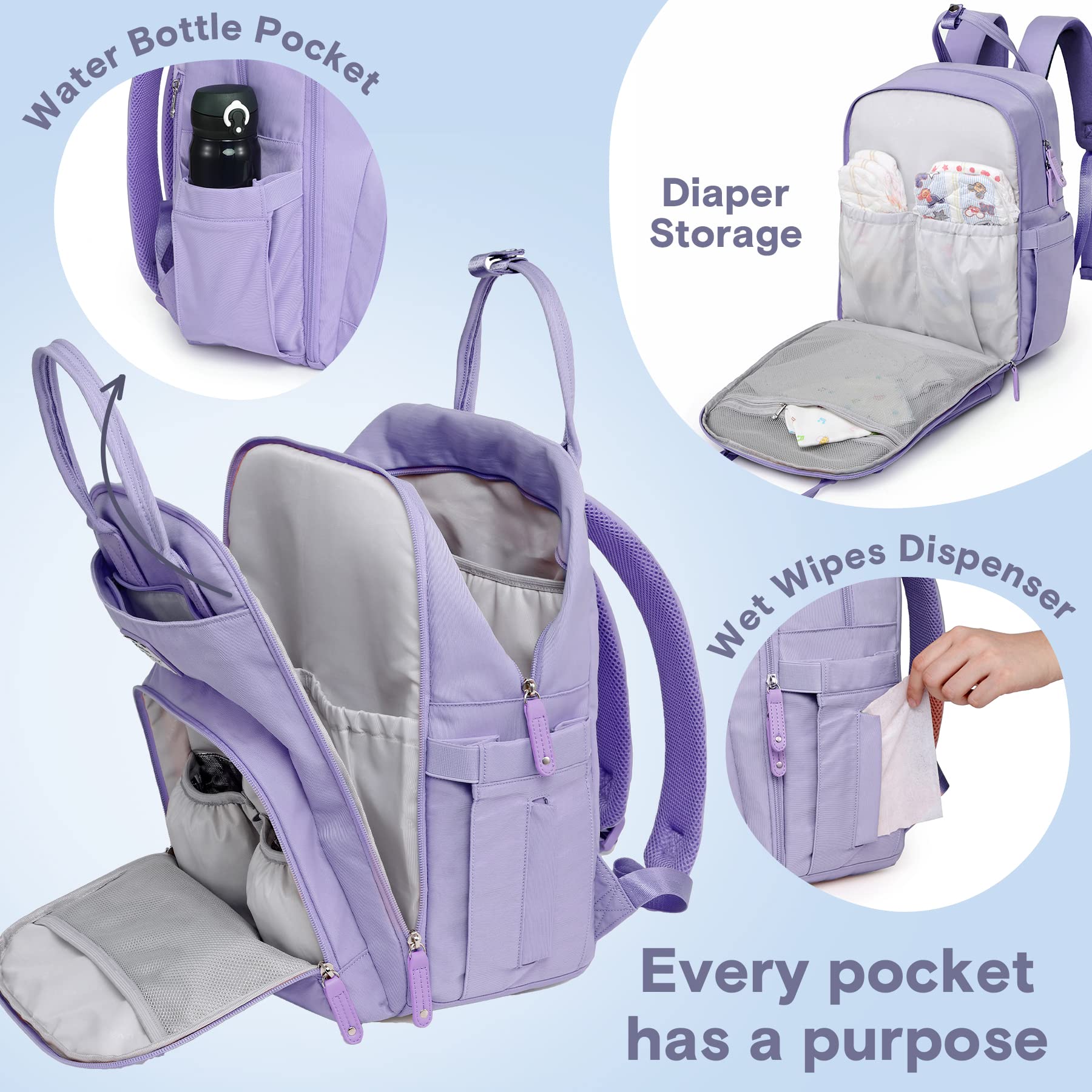 RUVALINO Diaper Bag Backpack, Multifunction Travel Pack Maternity Baby Changing Bags, Large Capacity, Waterproof, Beige