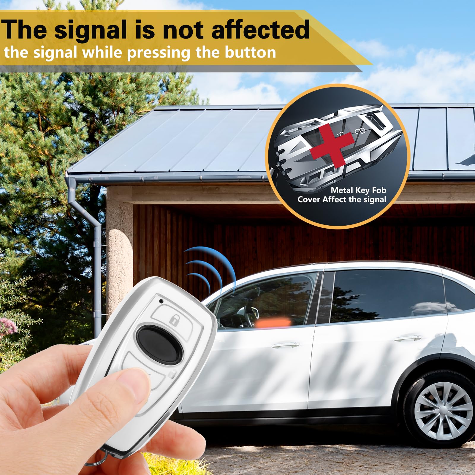 Cadillac Key Fob Cover with Metal Braided Rope Keychain, Upgraded Soft Key Case for 2015-2019 Escalade CTS SRX XT5 ATS STS CT6 (5 Button) (Gold Edge)