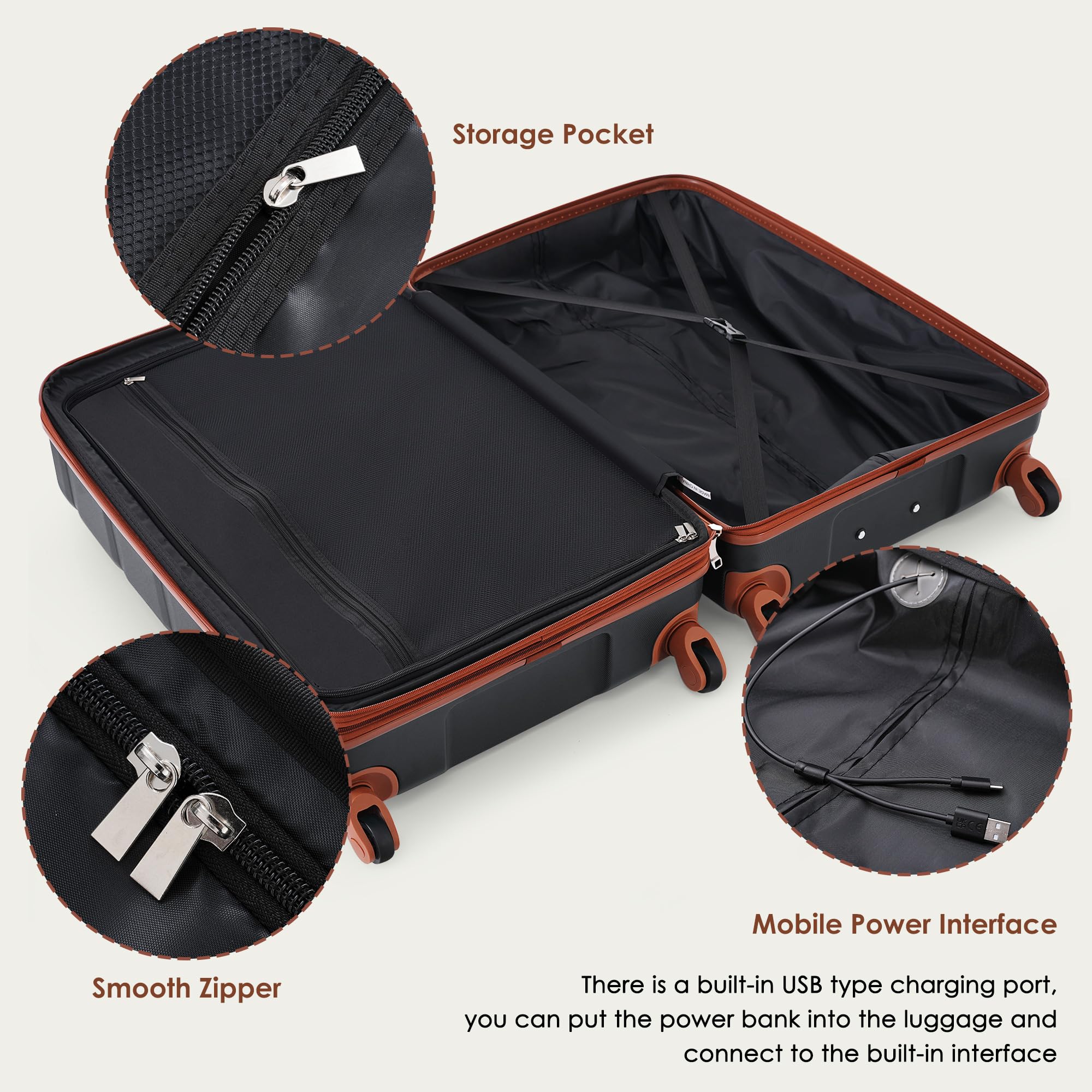 Merax 3 Pcs ABS Hardside Luggage Sets TSA Lock Spinner Wheel Suitcases, Pearly White, 20/24/28 Inch