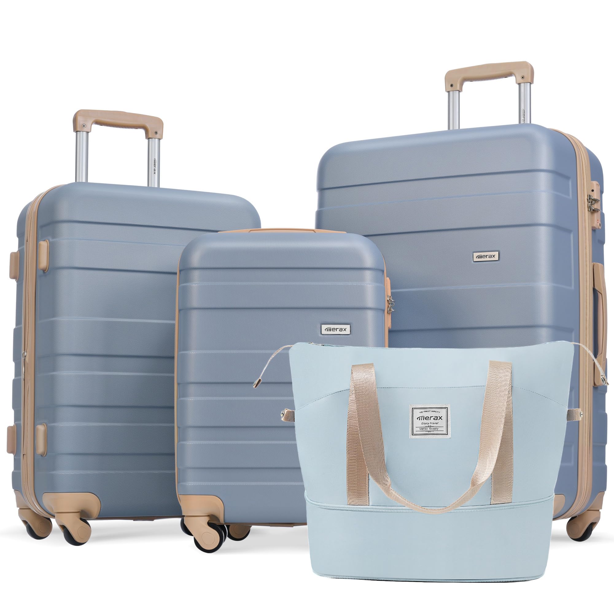 Merax 3 Pcs ABS Hardside Luggage Sets TSA Lock Spinner Wheel Suitcases, Pearly White, 20/24/28 Inch