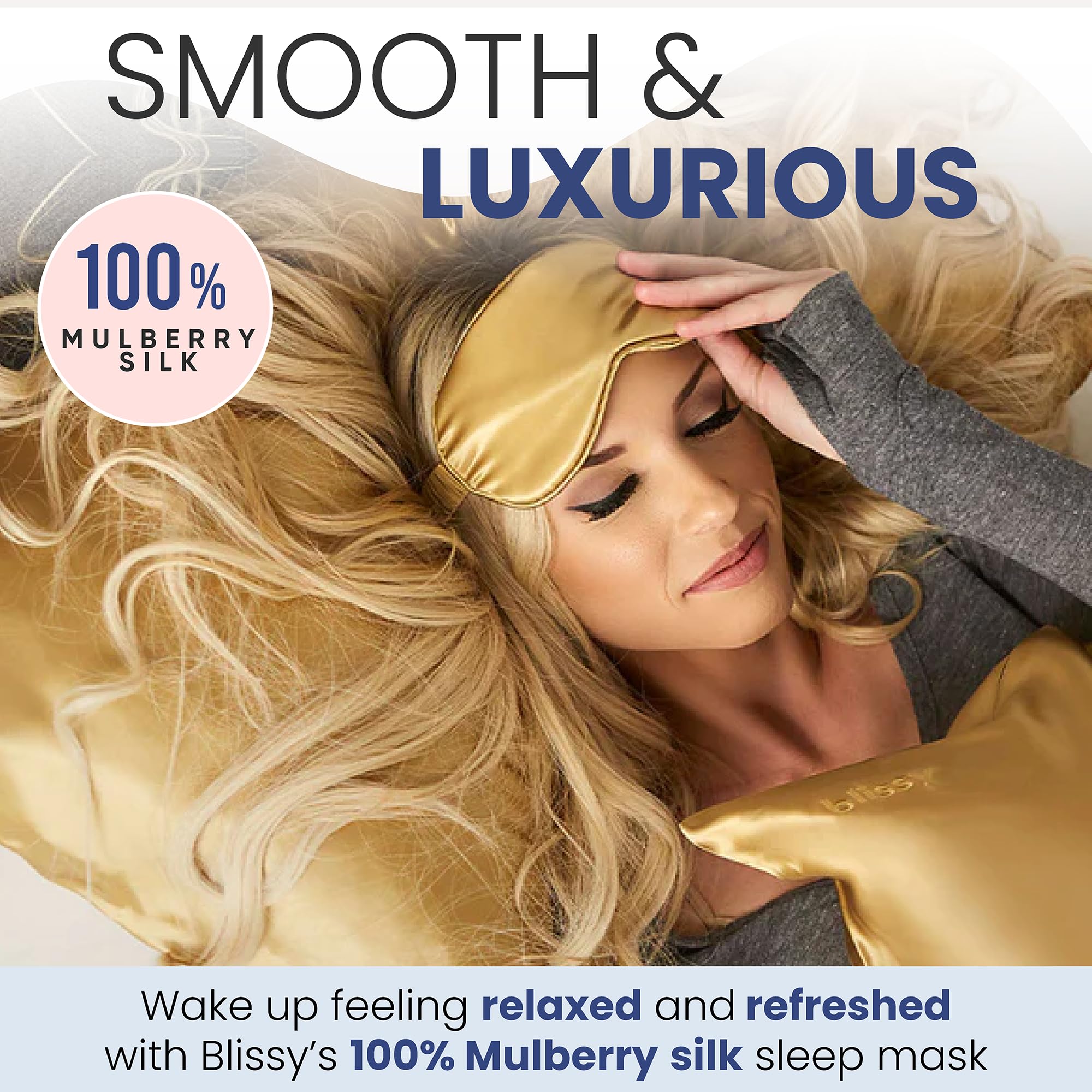 Blissy Silk Sleep Mask - Silk Eye Sleeping Mask for Women & Men for Total Blackout - Silk Eye Mask - 100% Pure Mulberry Silk, 22 Momme 6a Fibers - Blindfold Silk Sleep Mask Side Sleeper Eye Cover