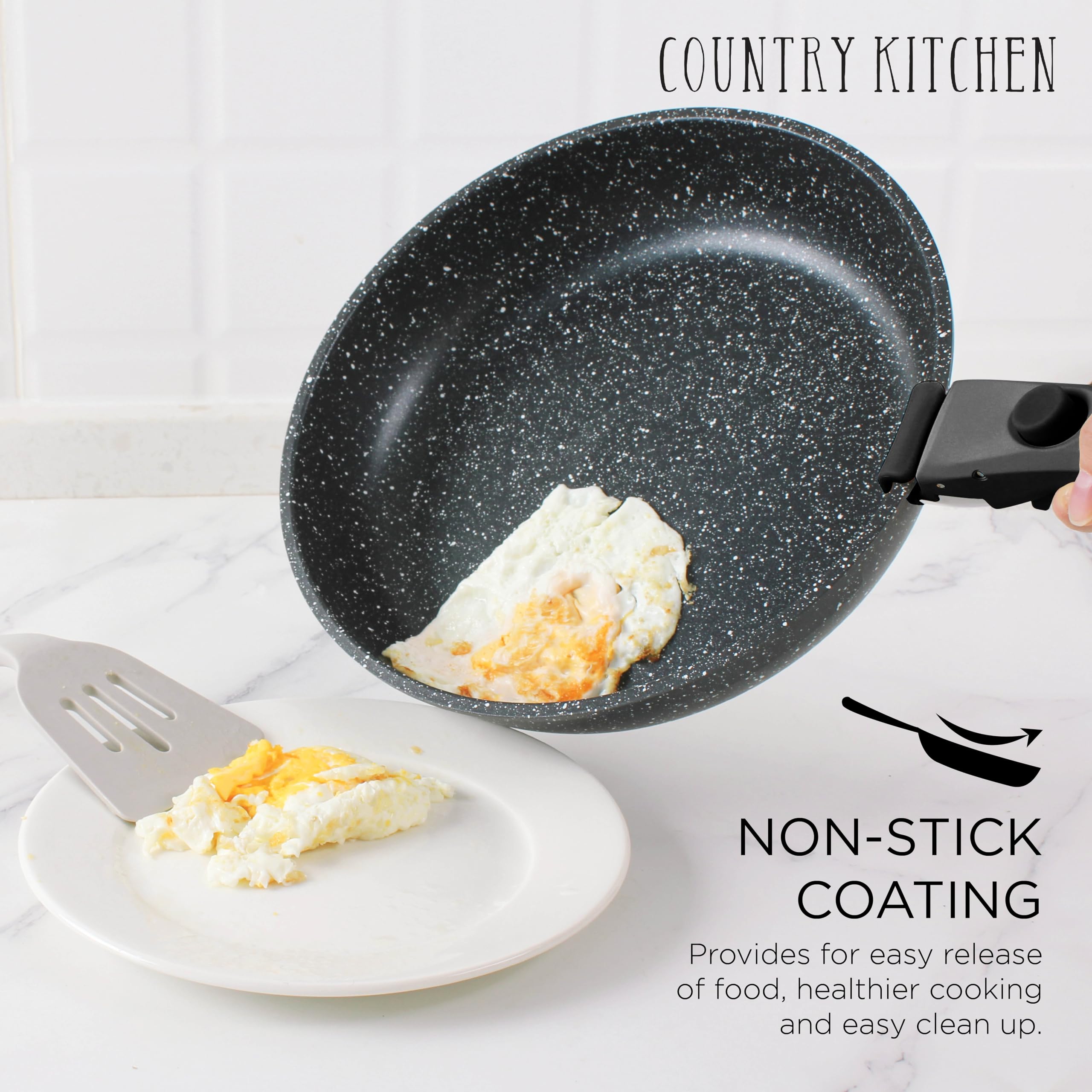 Country Kitchen Cookware Set with Removable Handle, Oven & RV Safe Pots and Pans Set, Cream, Deluxe Larger Set