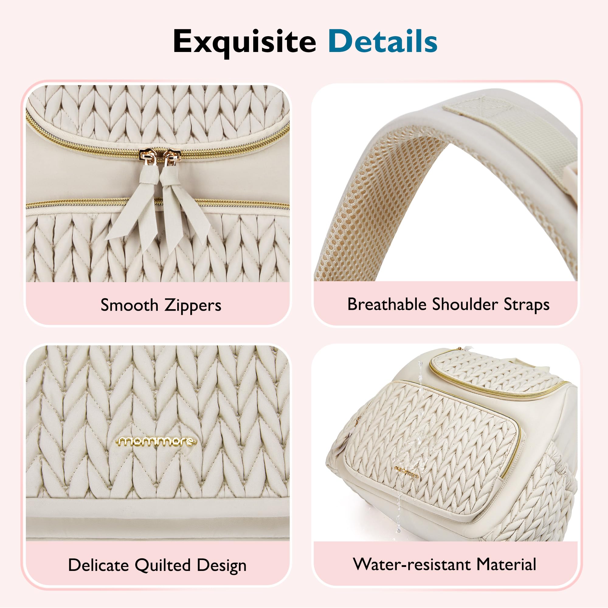 mommore Diaper Bag Small Diaper Backpack Stylish Baby Backpacks Travel Mini Maternity Bags with Insulated Pockets, Changing Pad, Stroller Straps