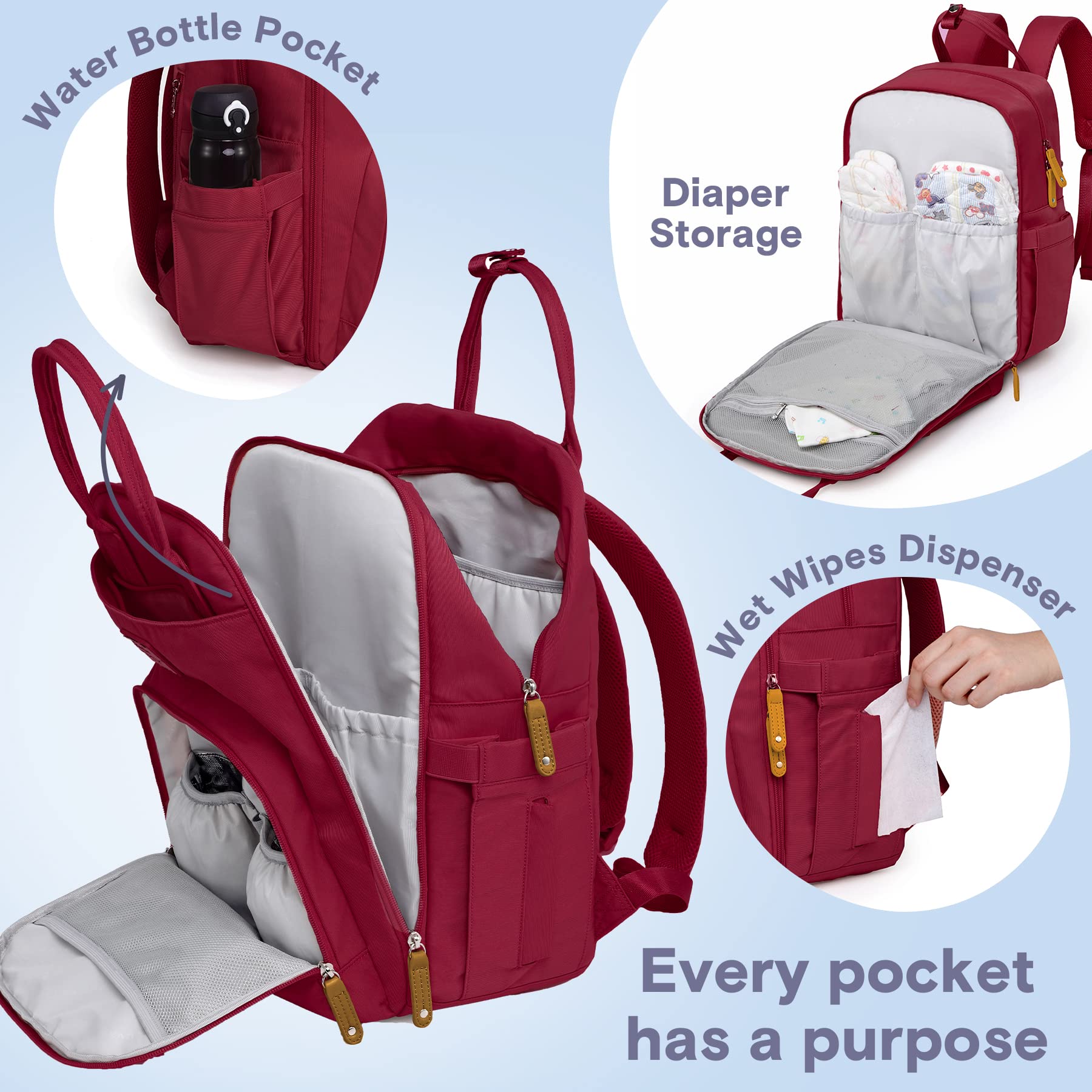 RUVALINO Diaper Bag Backpack, Multifunction Travel Pack Maternity Baby Changing Bags, Large Capacity, Waterproof, Beige