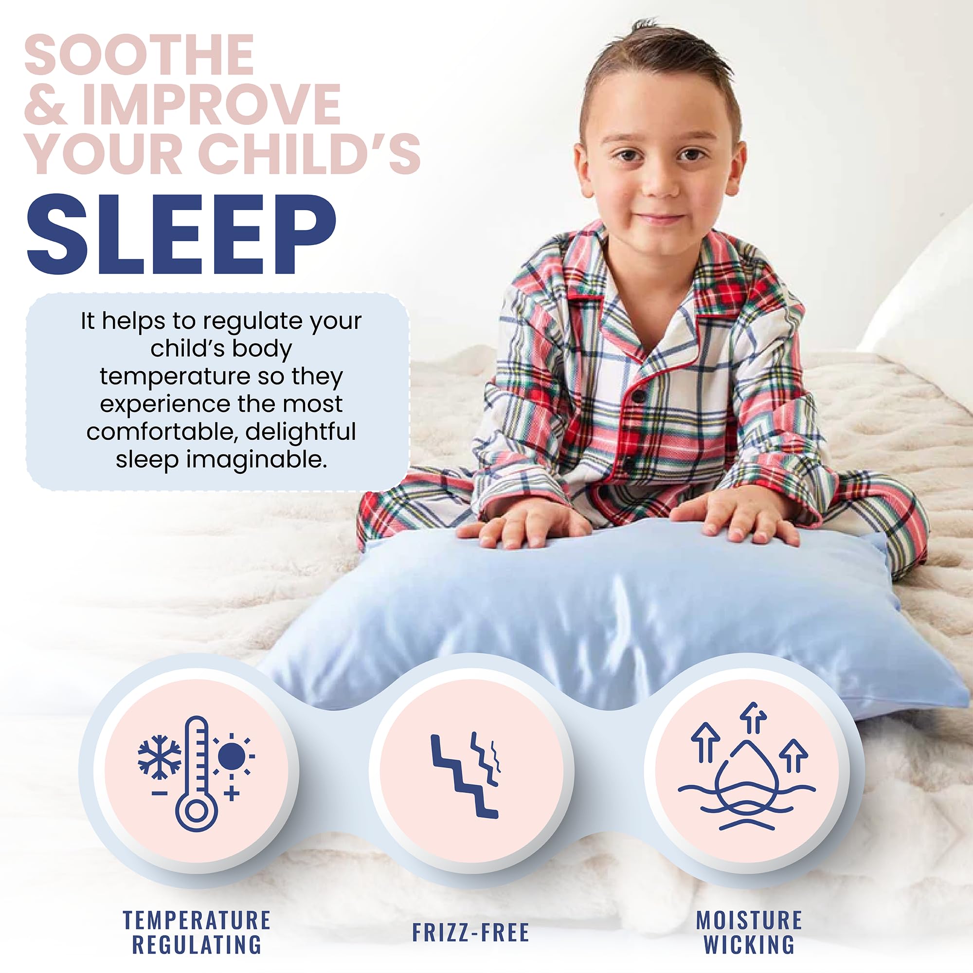 Blissy Toddler Silk Pillowcase - 100% Pure Mulberry Silk - 22 Momme 6A High-Grade Fibers - Soft and Gentle Silk Pillowcase for Kids Hair and Skin (Toddler 13 x 18 in, Baby Blue)