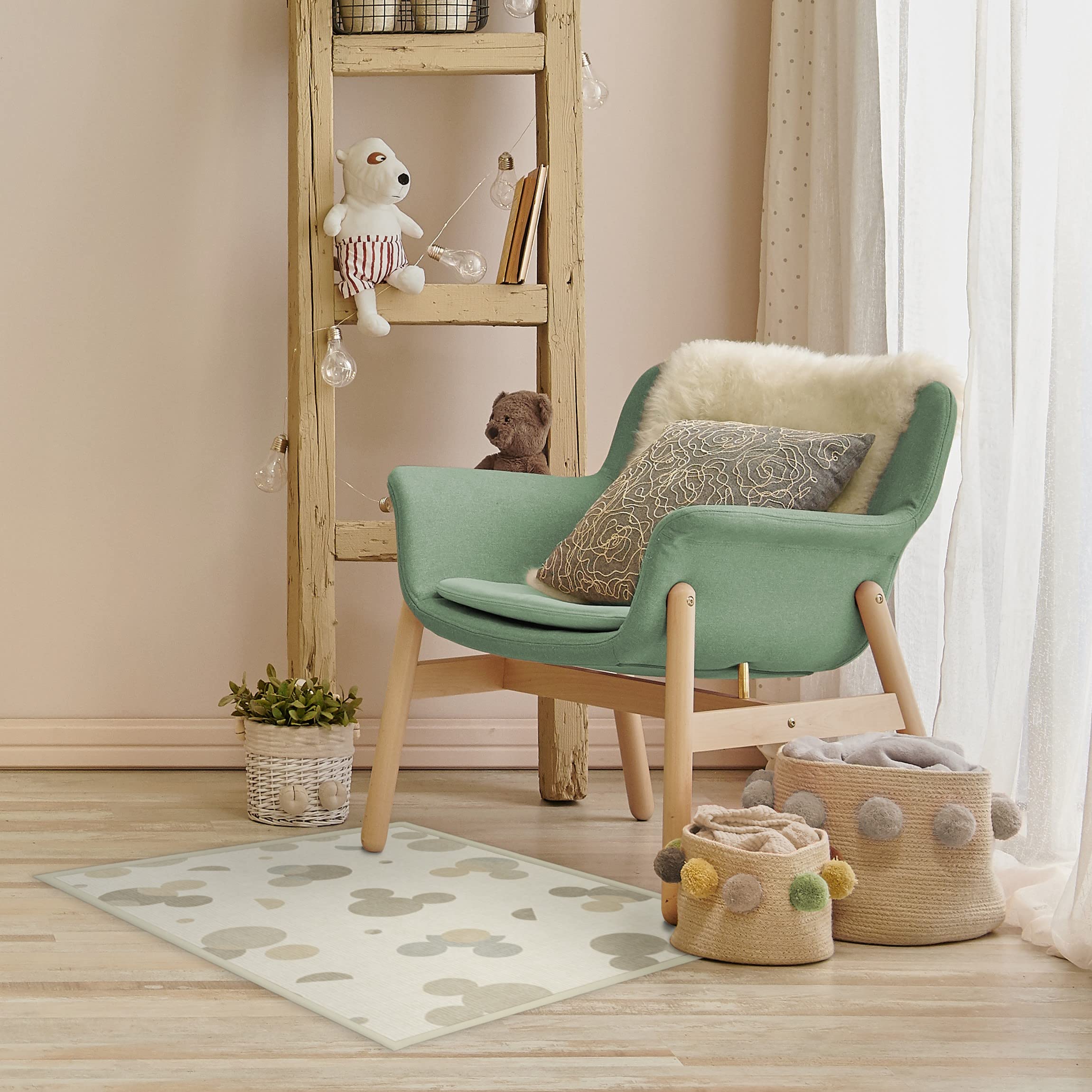 RUGGABLE Disney Classic Minnie Mouse Washable Rug - Perfect Area Rug for Nursery Playroom Kids Room - Pet & Child Friendly - Stain & Water Resistant - Trellis Pink 5&