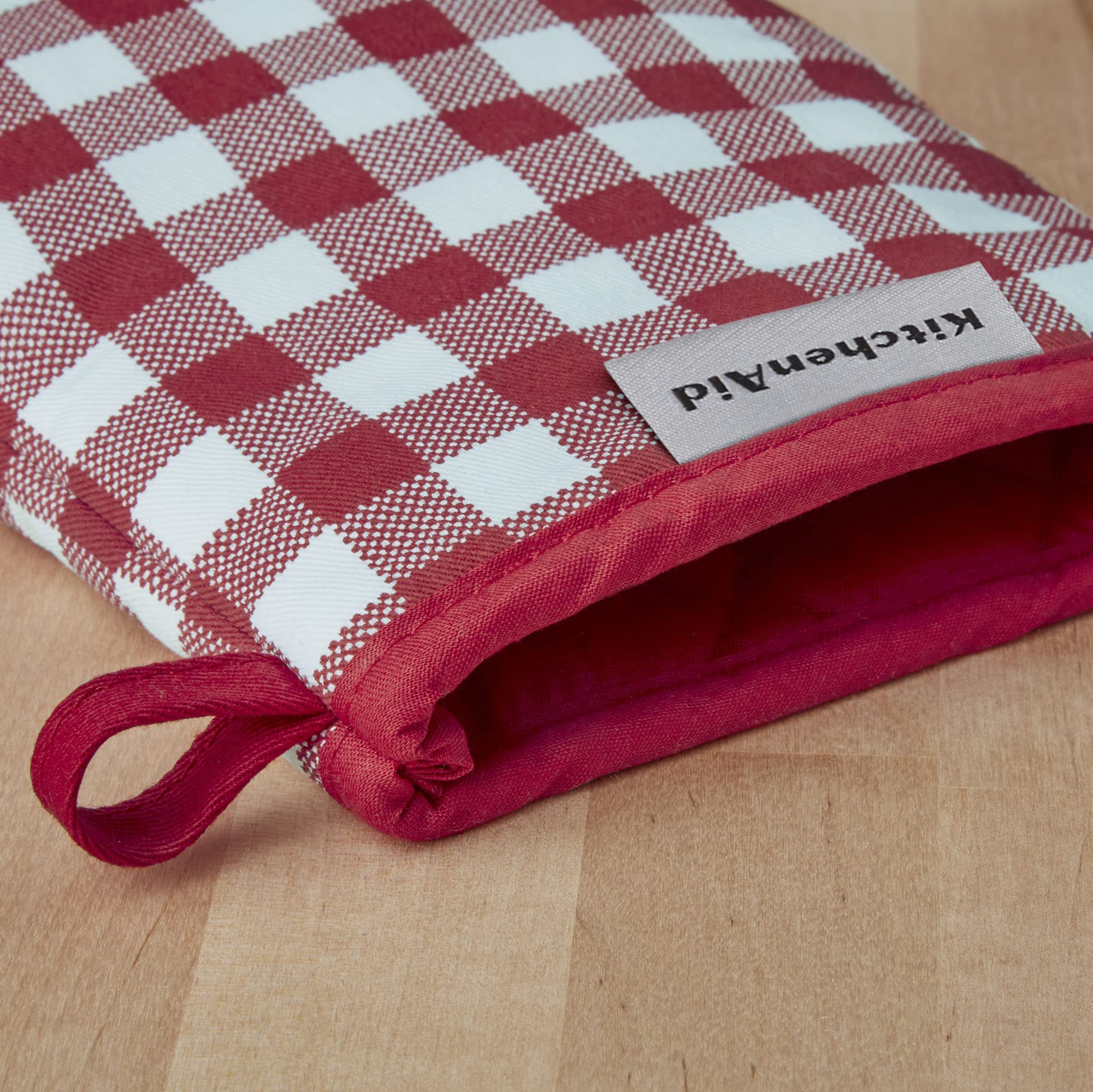 KitchenAid Gingham Mini Oven Mitt 2-Pack Set, Milkshake Tan, 5.5"x8"