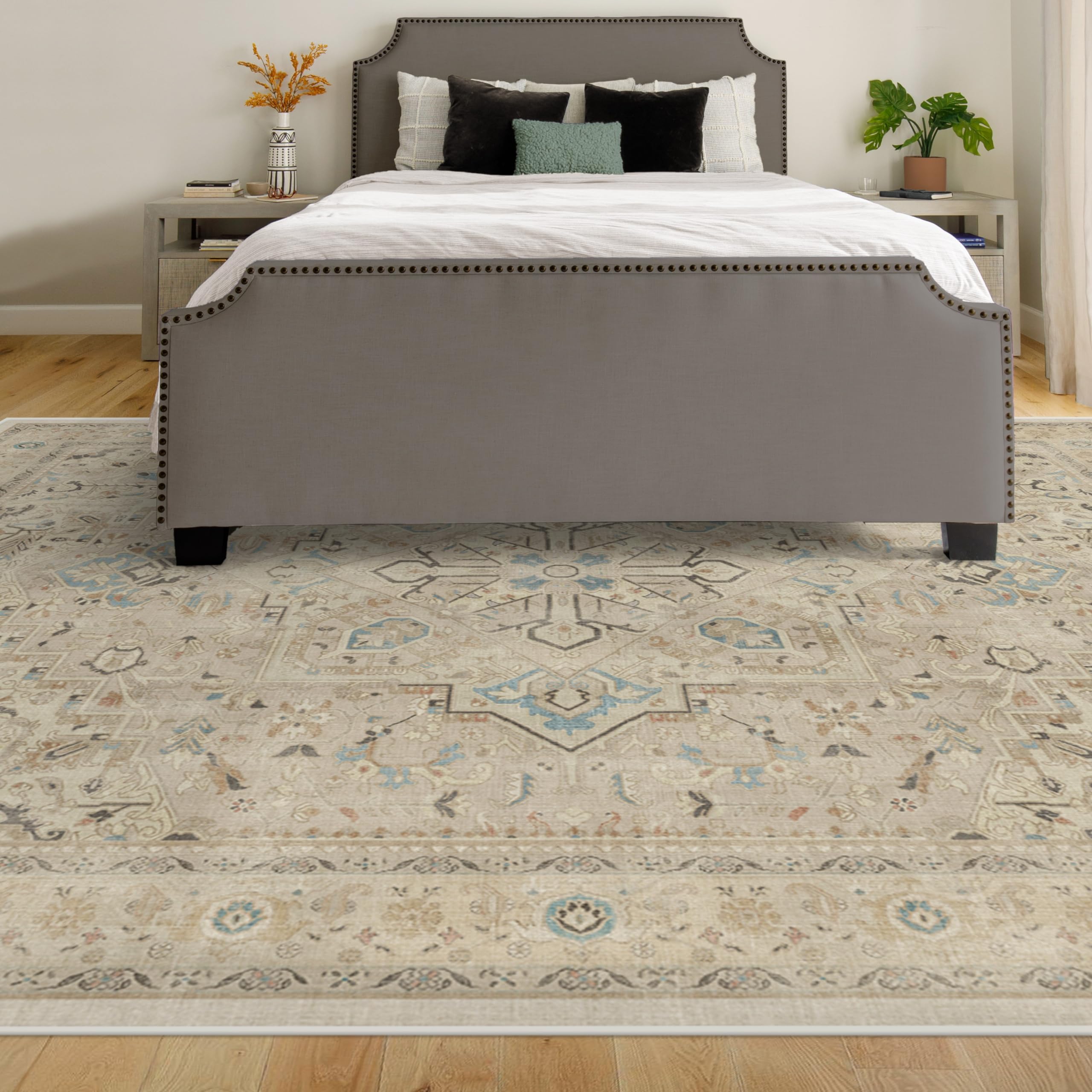 RUGGABLE Kamran Washable Rug - Perfect Vintage Area Rug for Living Room Bedroom Kitchen - Pet & Child Friendly - Stain & Water Resistant - Hazel 5&