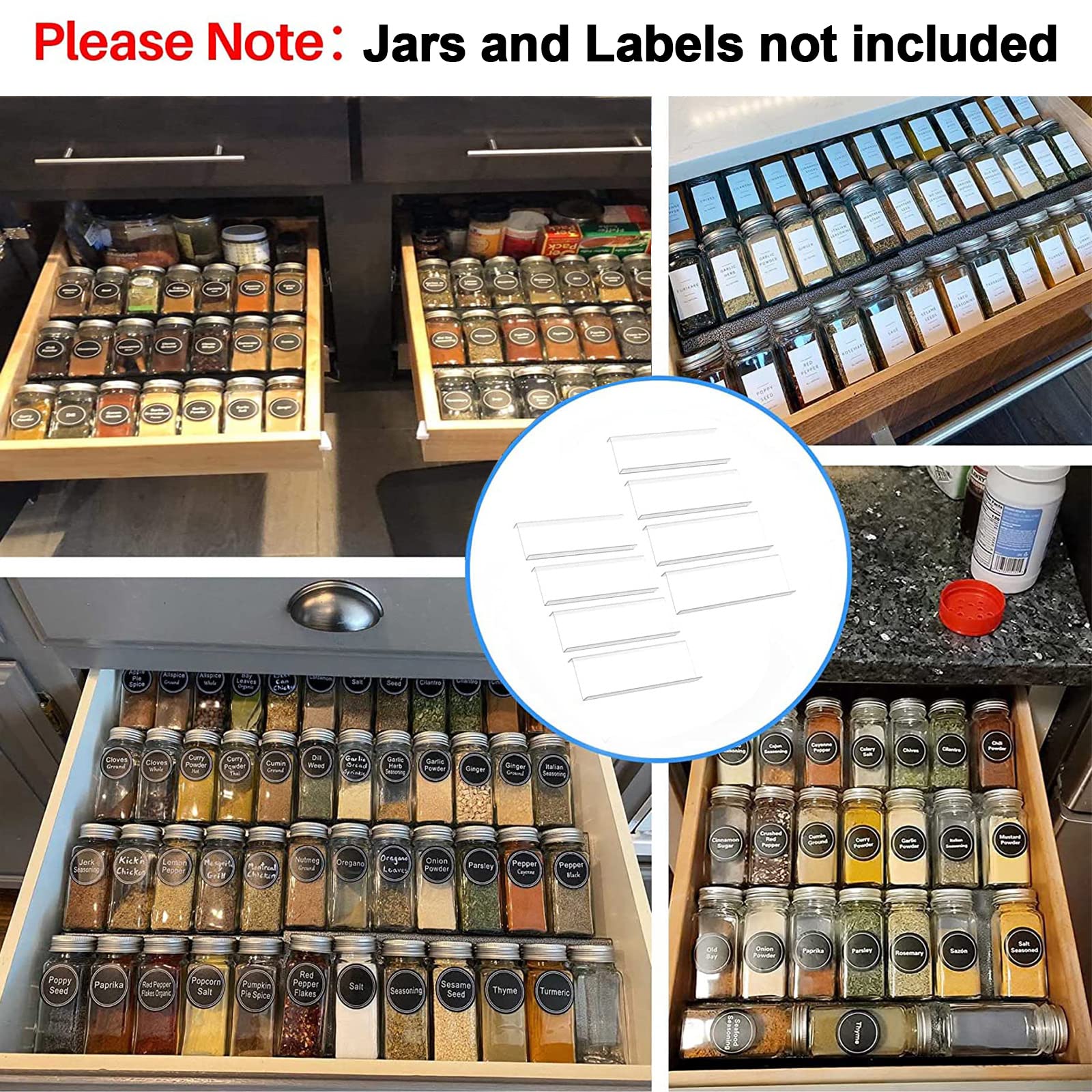 Clear Acrylic Spice Drawer Organizer, 4 Tier- 2 Set Expandable From 33 cm to 66 cm Seasoning Jars Drawers Insert, Kitchen Spice Rack Tray for Drawer/Countertop (Jars and Labels not included)