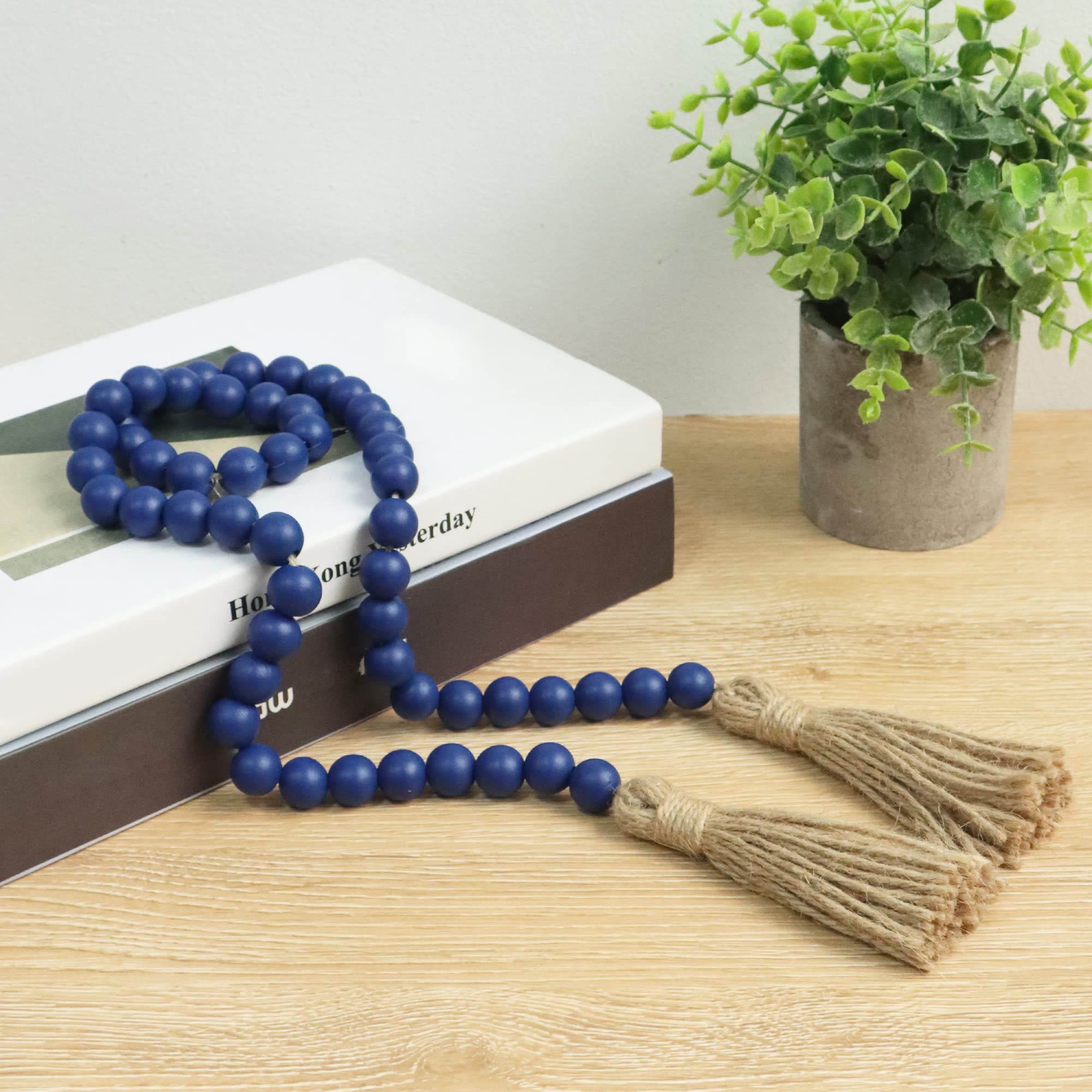 Meplait 39in Wood Bead Garland Farmhouse with Tassels,Versatile Prayer Beads Boho Chic Wall Hanging Home Decor (Purple)