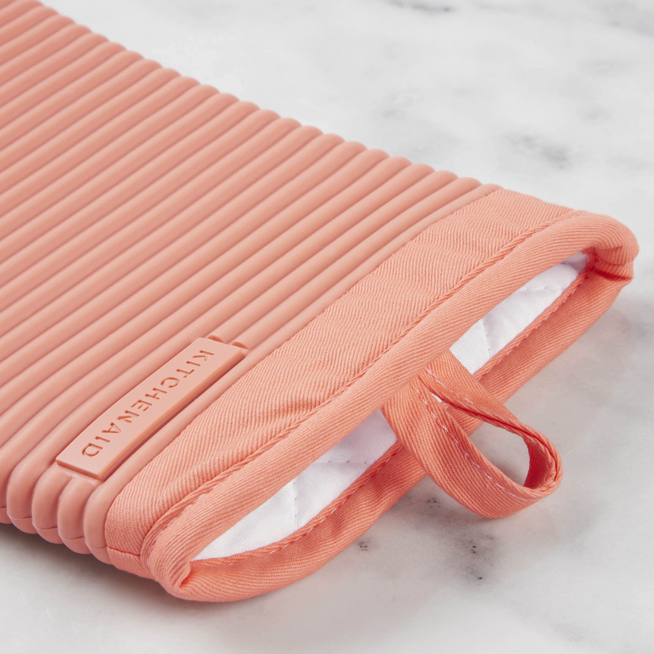 KitchenAid Ribbed Soft Silicone Oven Mitt Set, 7"x13", Milkshake 2 Count