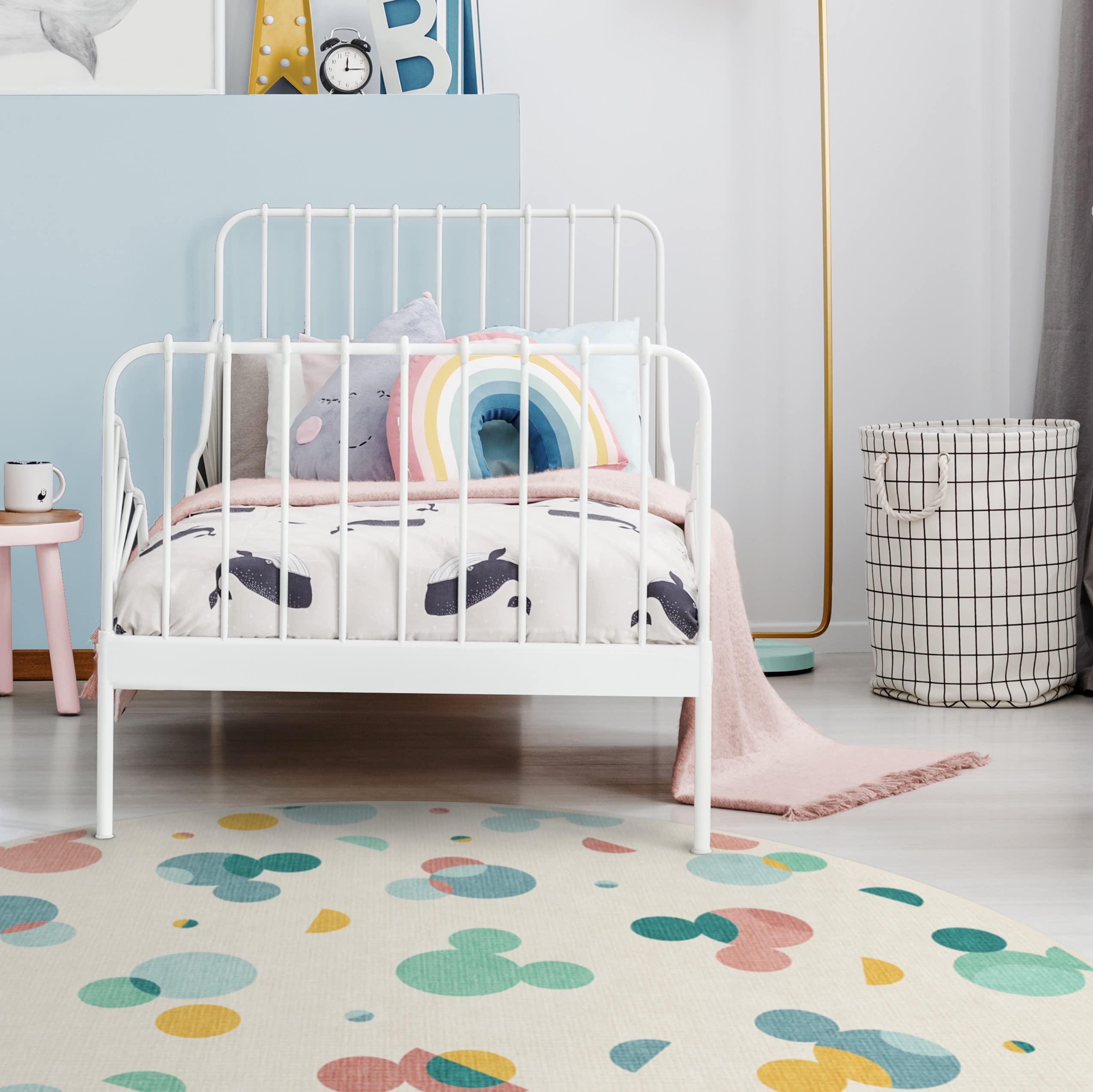 RUGGABLE Disney Classic Minnie Mouse Washable Rug - Perfect Area Rug for Nursery Playroom Kids Room - Pet & Child Friendly - Stain & Water Resistant - Trellis Pink 5&