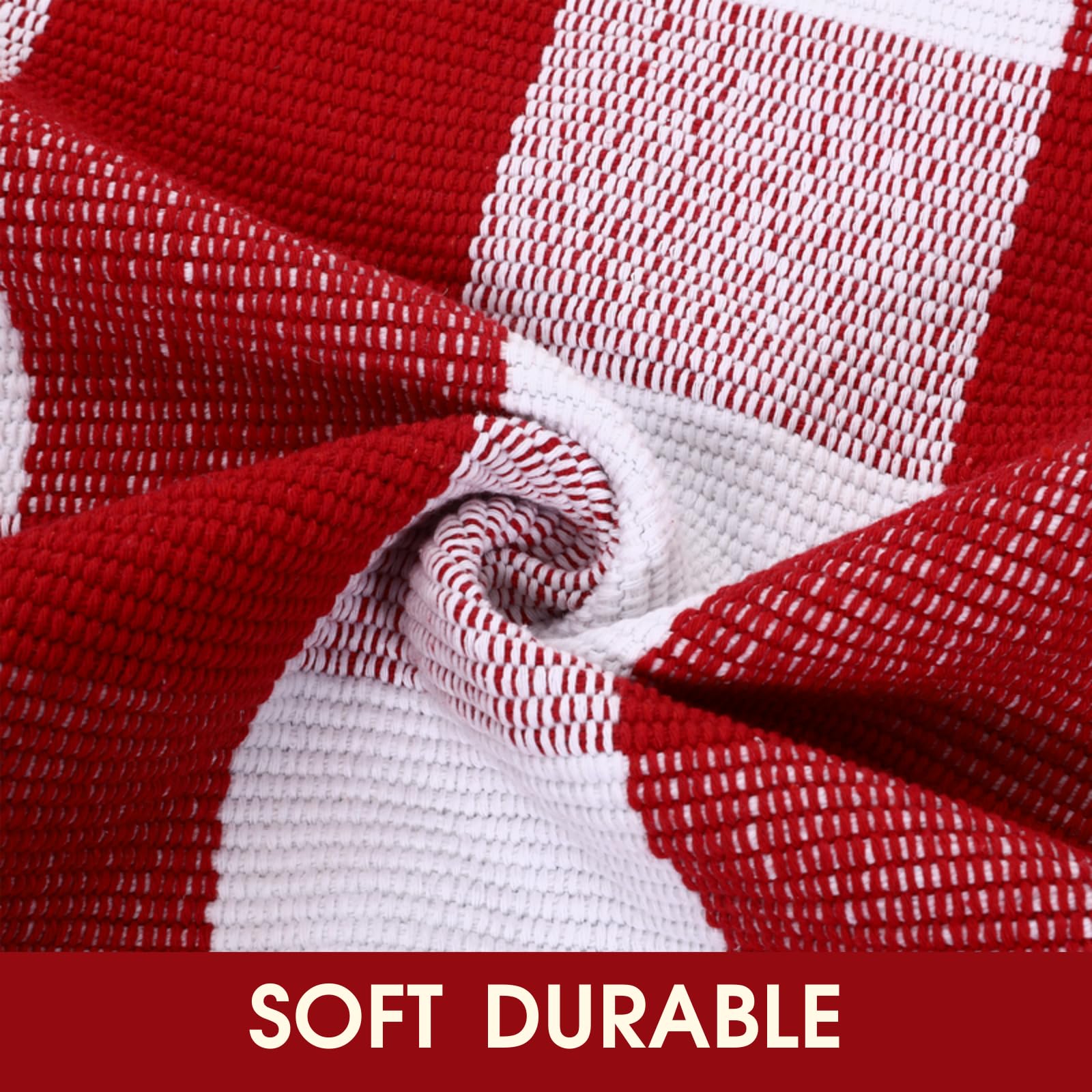 Christmas Red and White Plaid Rug - 28 x 43 Inches Outdoor Front Door Decor Mat Cotton Washable Hand-Woven Rug Christmas New Year Holiday Porch Entryway Layered Doormat