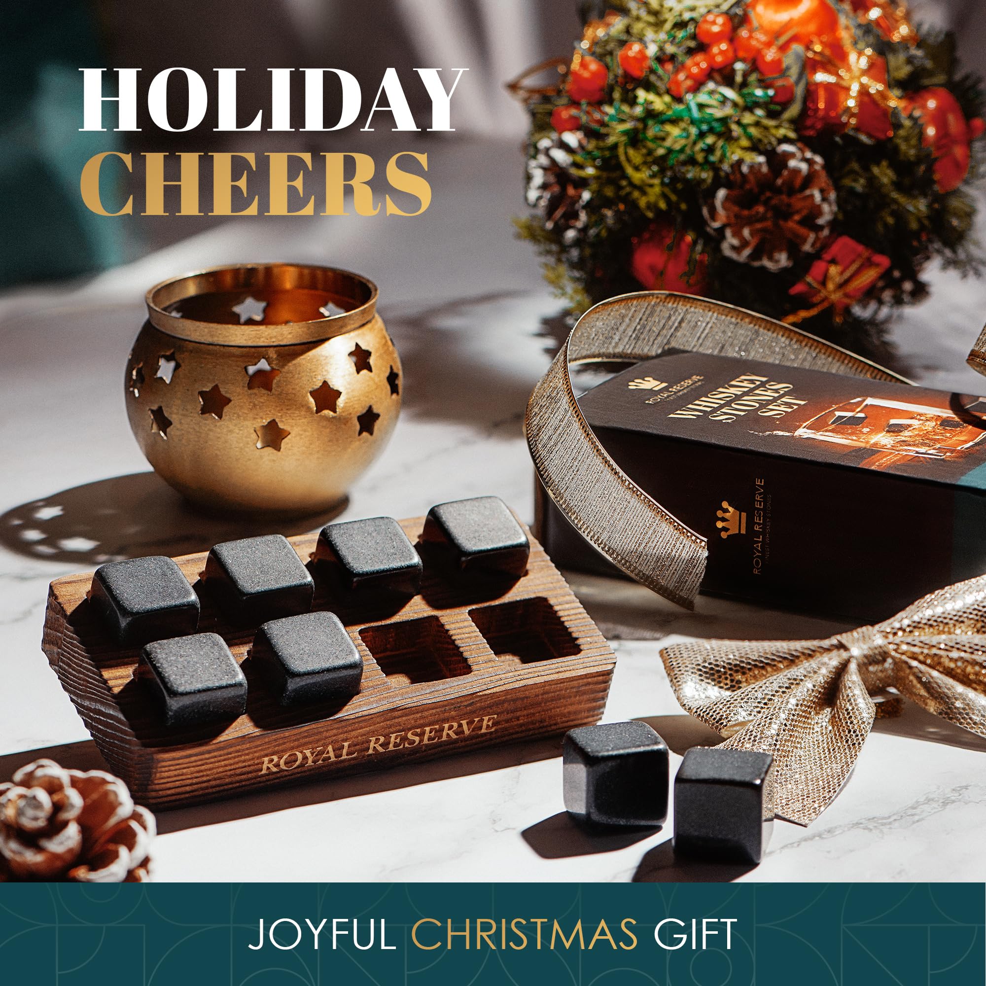 Whiskey Stones Gift Set by Royal Reserve – Artisan Crafted Reusable Chilling Rocks for Scotch Bourbon – Modern Stocking Stuffer for Men Guy Dad Boyfriend Anniversary or Retirement