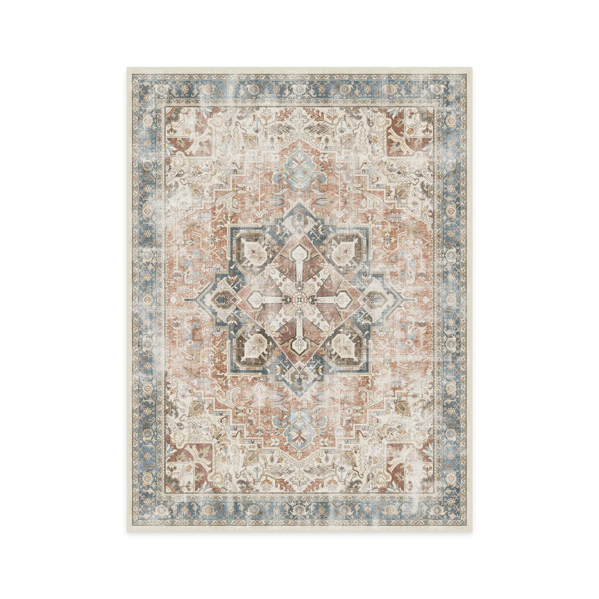 RUGGABLE Kamran Washable Rug - Perfect Vintage Area Rug for Living Room Bedroom Kitchen - Pet & Child Friendly - Stain & Water Resistant - Hazel 5&