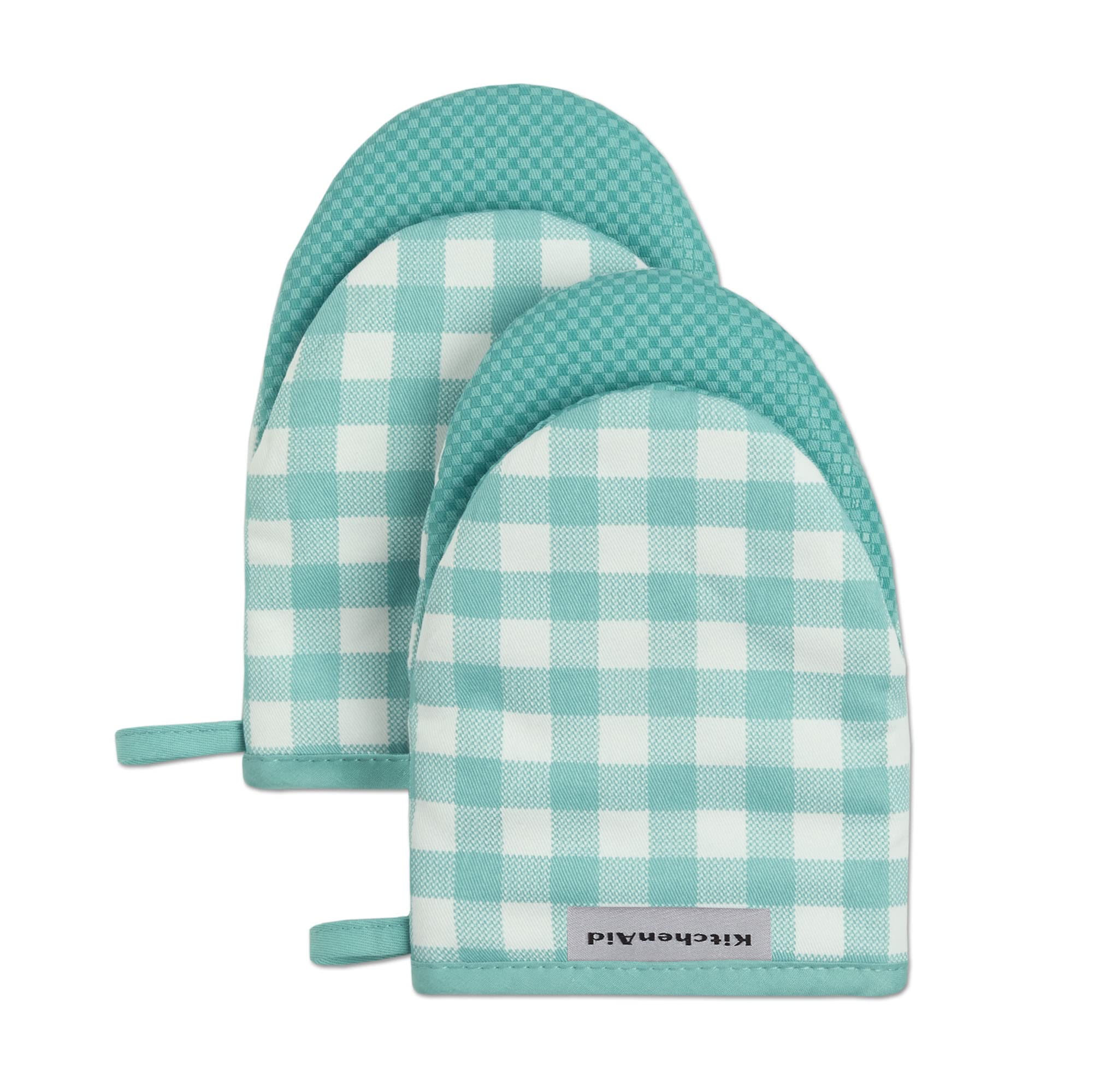 KitchenAid Gingham Mini Oven Mitt 2-Pack Set, Milkshake Tan, 5.5"x8"