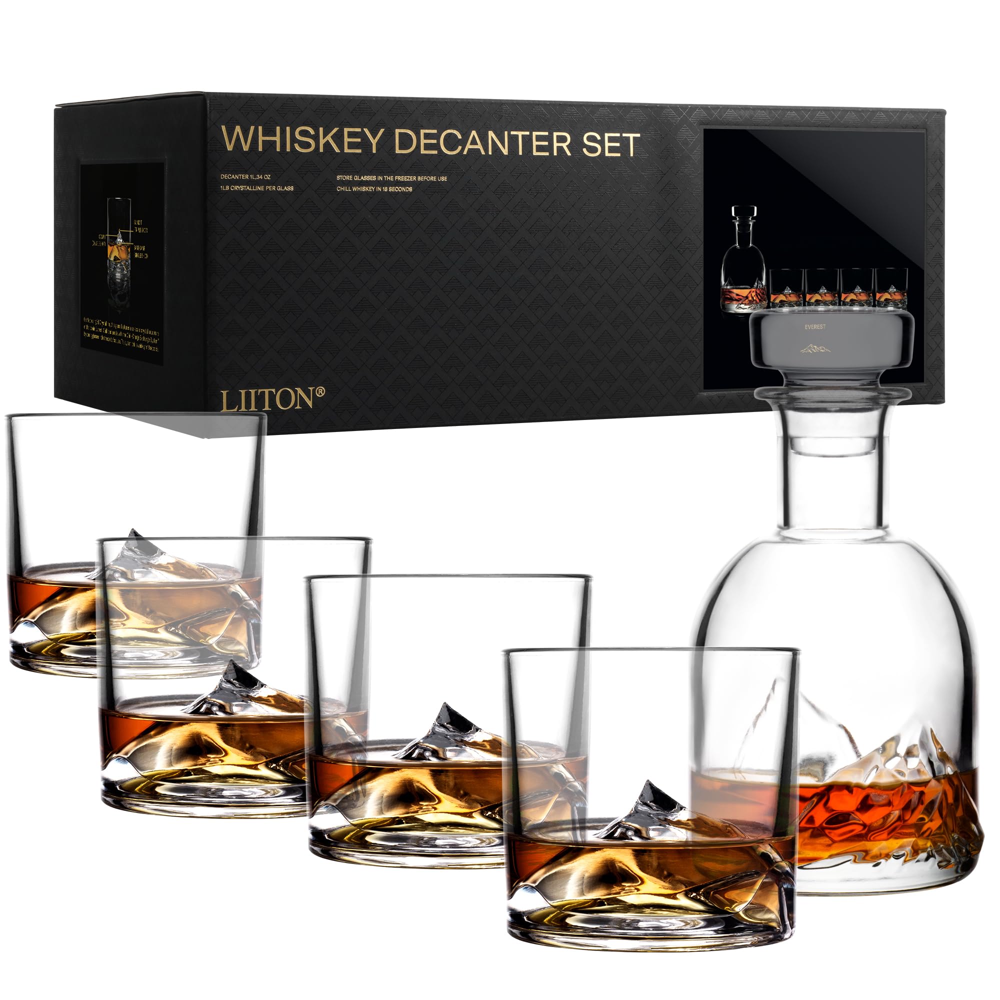 LIITON Heavy Crystal Whiskey Glasses Gift Set, Thick Freezable Bourbon Glass 1lb Each, Premium Whiskey Gifts for Men, Frozen Crystal Chills Cocktails Featuring Grand Canyon Glasses Set of 2, 10 oz