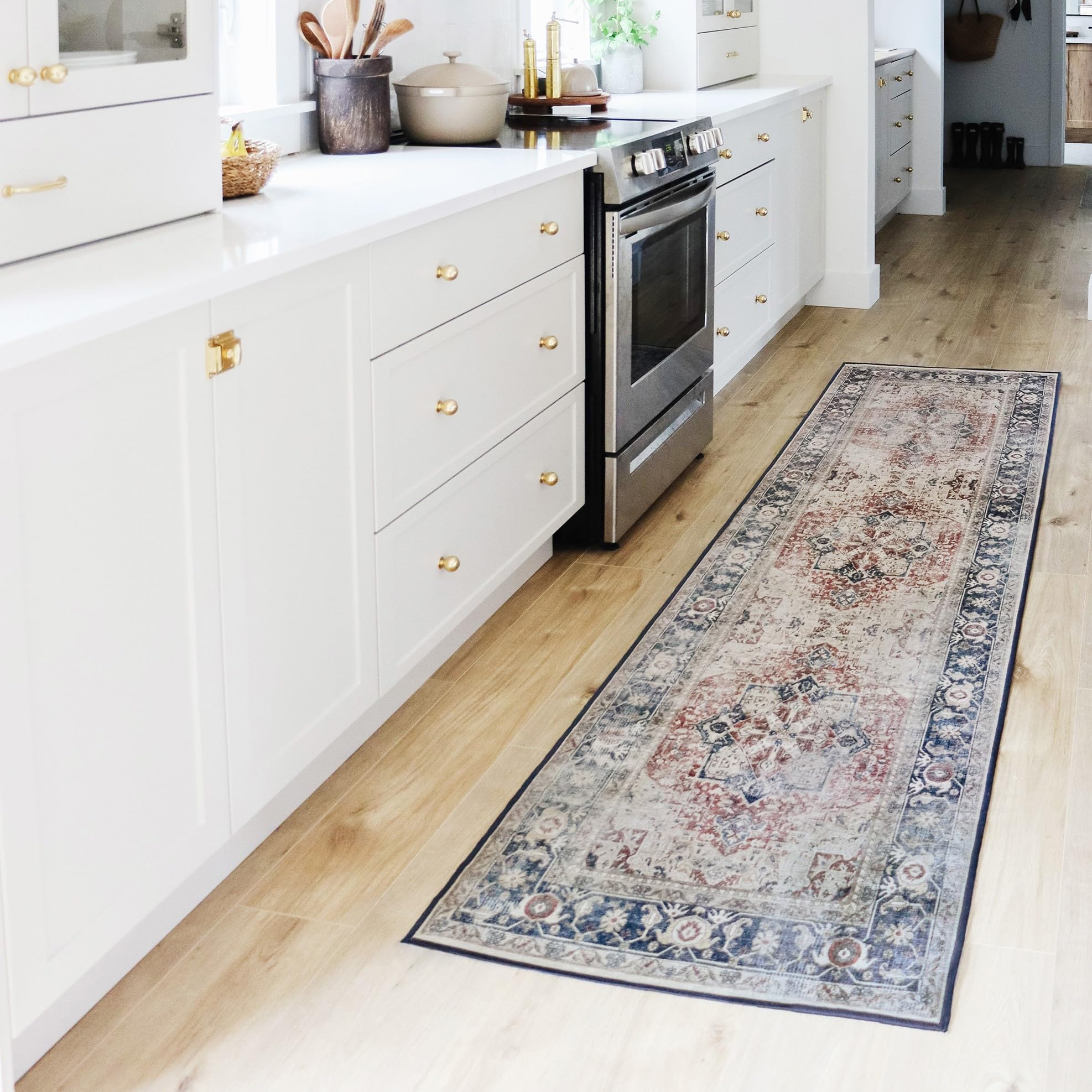 RUGGABLE Kamran Washable Rug - Perfect Vintage Area Rug for Living Room Bedroom Kitchen - Pet & Child Friendly - Stain & Water Resistant - Hazel 5&