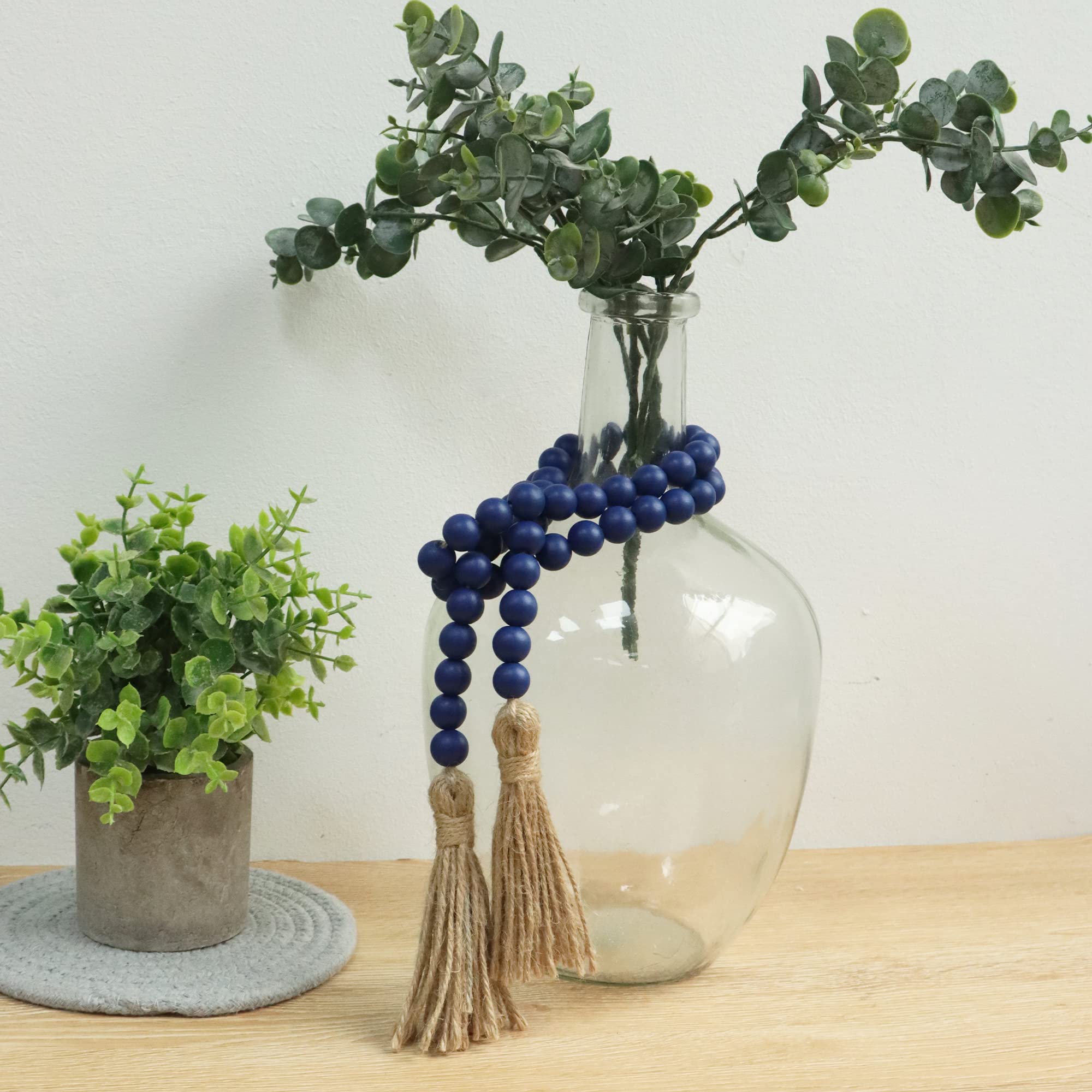 Meplait 39in Wood Bead Garland Farmhouse with Tassels,Versatile Prayer Beads Boho Chic Wall Hanging Home Decor (Purple)