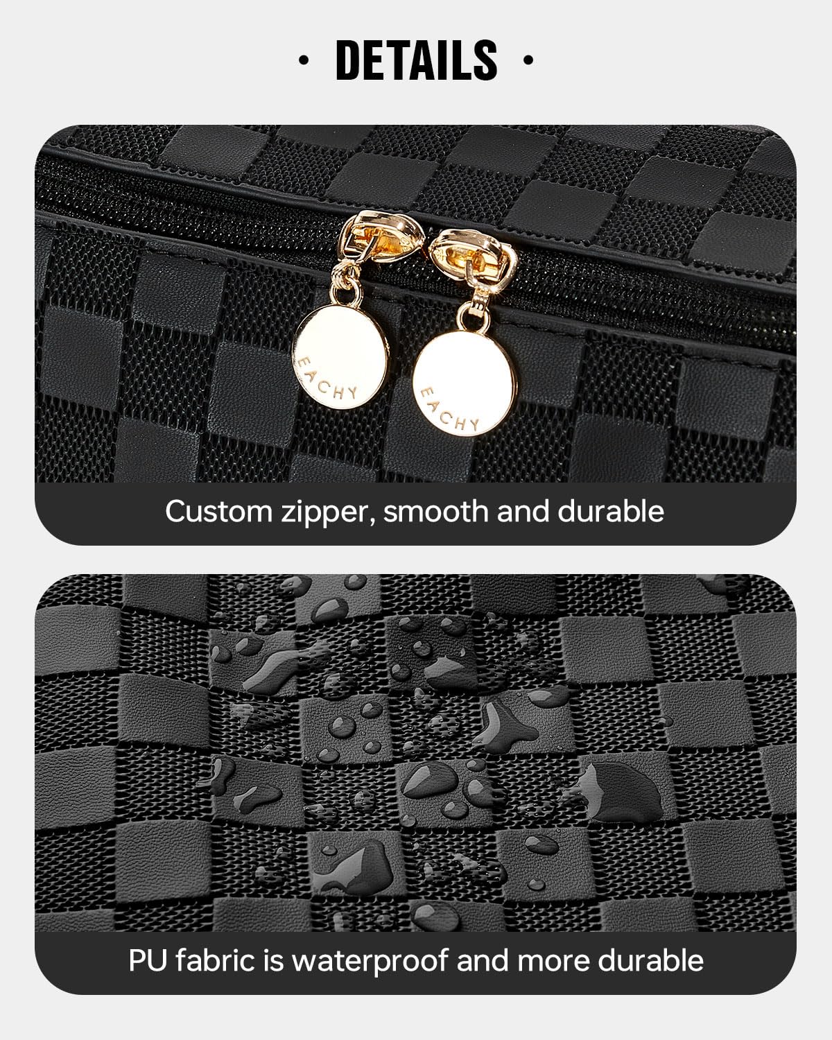 EACHY Travel Makeup Bag,Large Capacity Cosmetic Bags for Women,Waterproof Portable Pouch Open Flat Toiletry Bag Make up Organizer with Divider and Handle