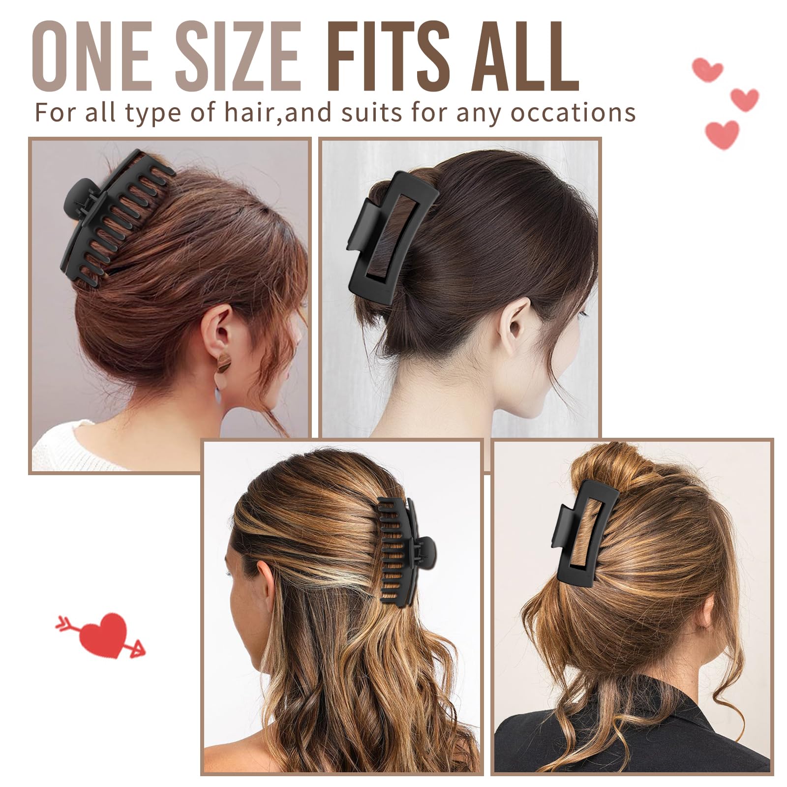 LuSeren Hair Clips for Women 4.3 Inch Large Hair Claw Clips for Women Thin Thick Curly Hair, Big Matte Banana Clips,Strong Hold jaw clips,Neutral Colors