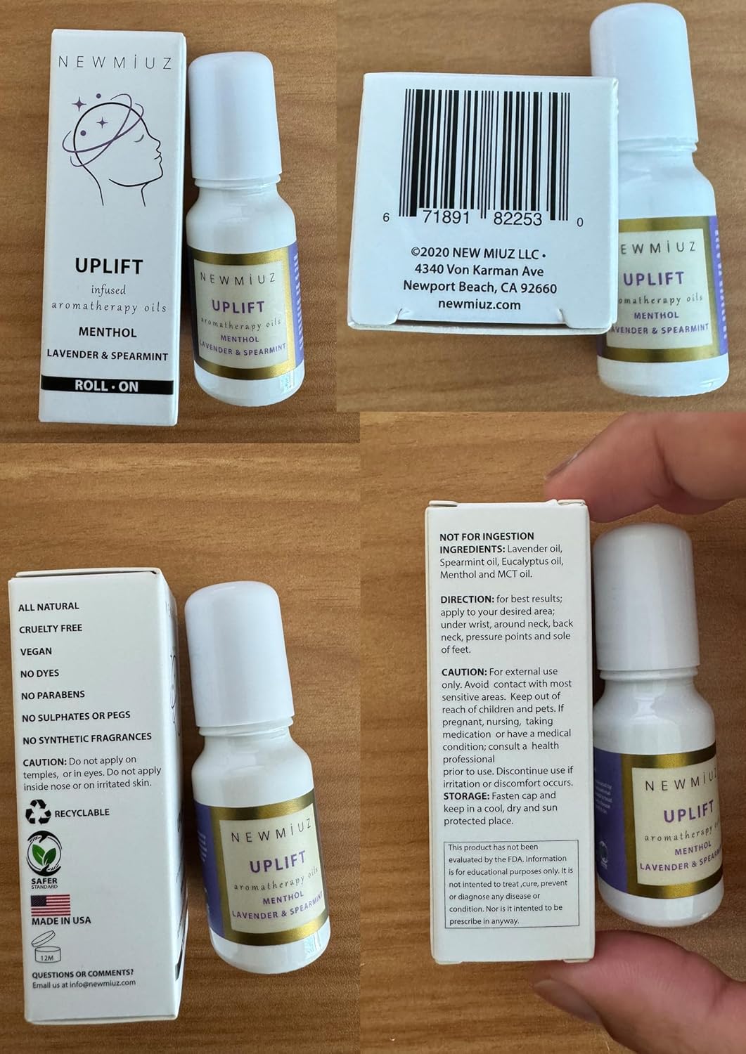 Migraine Roll on with Cooling Menthol stick Lavender Spearmint Essential Oil Roller Headache Tension Stress Relief Gifts Perfect Stocking Stuffers - All Natural Made in USA