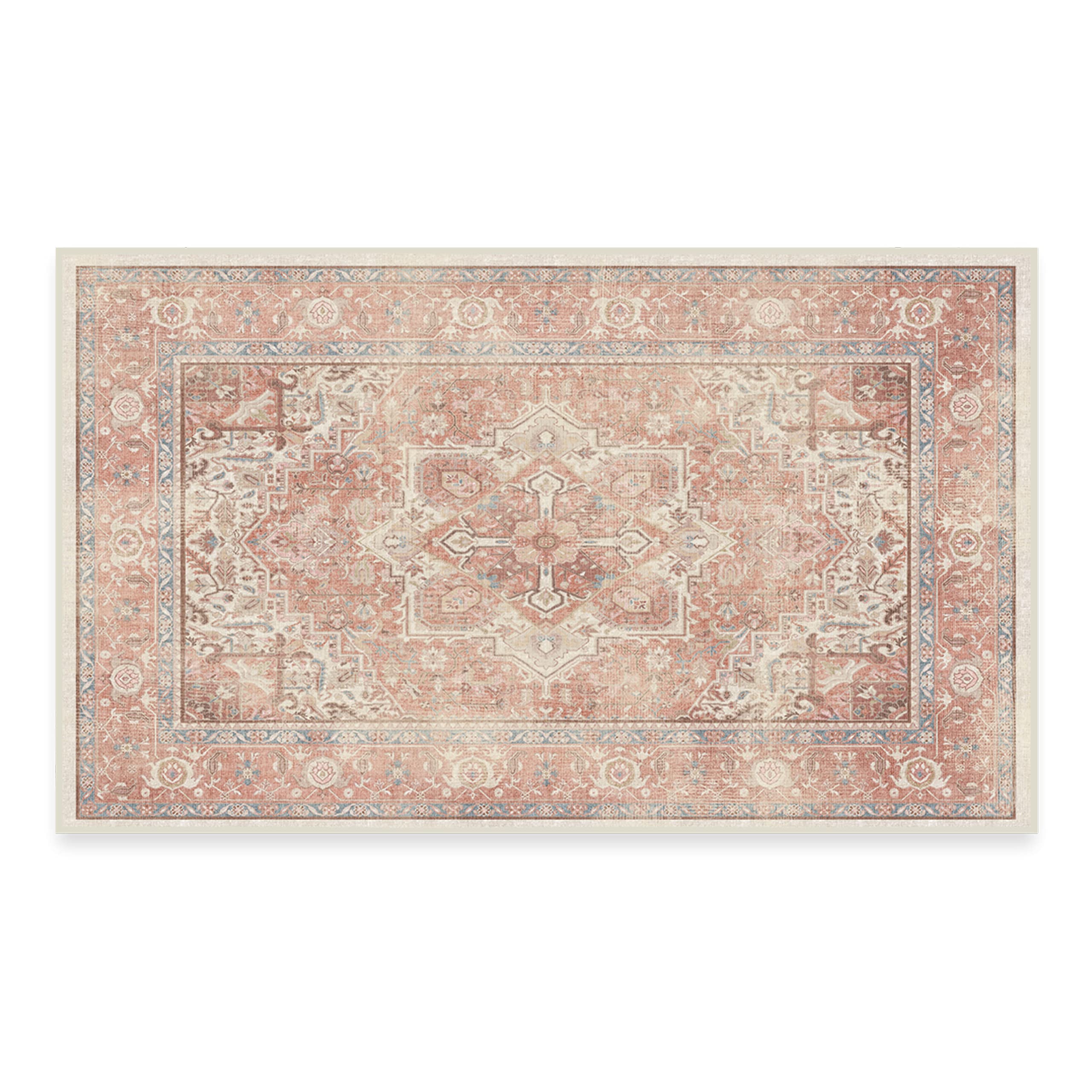 RUGGABLE Kamran Washable Rug - Perfect Vintage Area Rug for Living Room Bedroom Kitchen - Pet & Child Friendly - Stain & Water Resistant - Hazel 5&