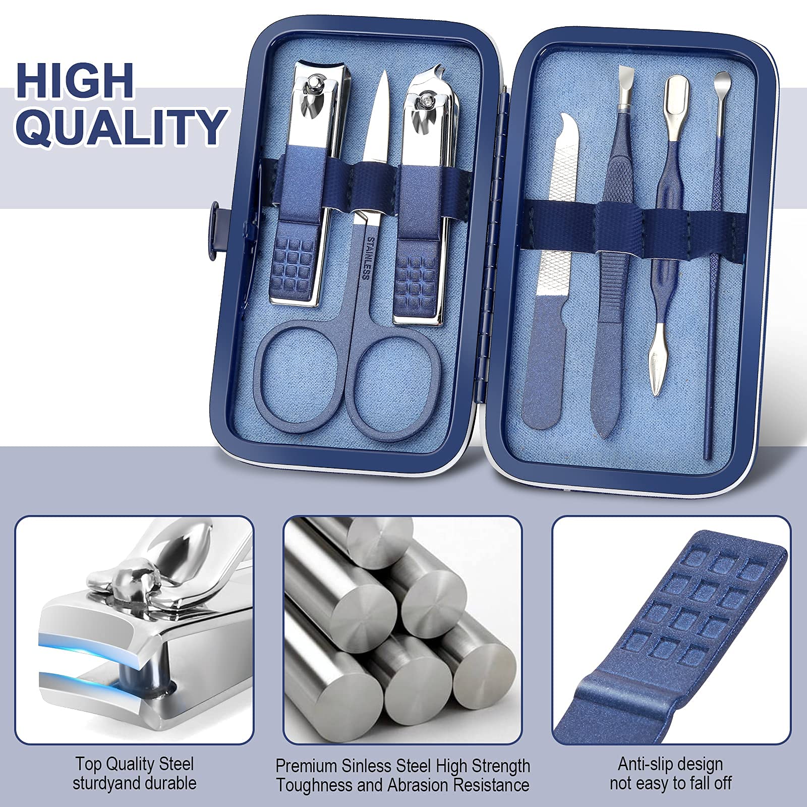 Manicure Set Professional Grooming Kits, Nail Clippers Pedicure Kit 8pcs Nail Kit Pedicure Set Tools with Aceoce Travel Case for Women Men Home or Salon Gift